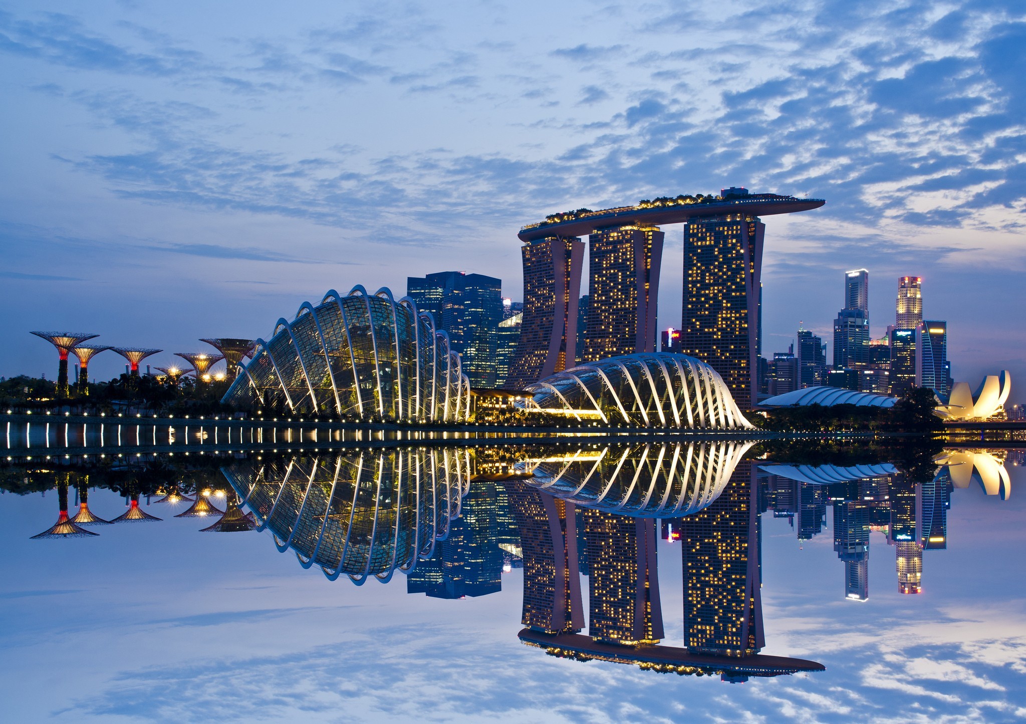 General 2048x1446 cityscape architecture reflection Singapore Marina Bay Asia city lights
