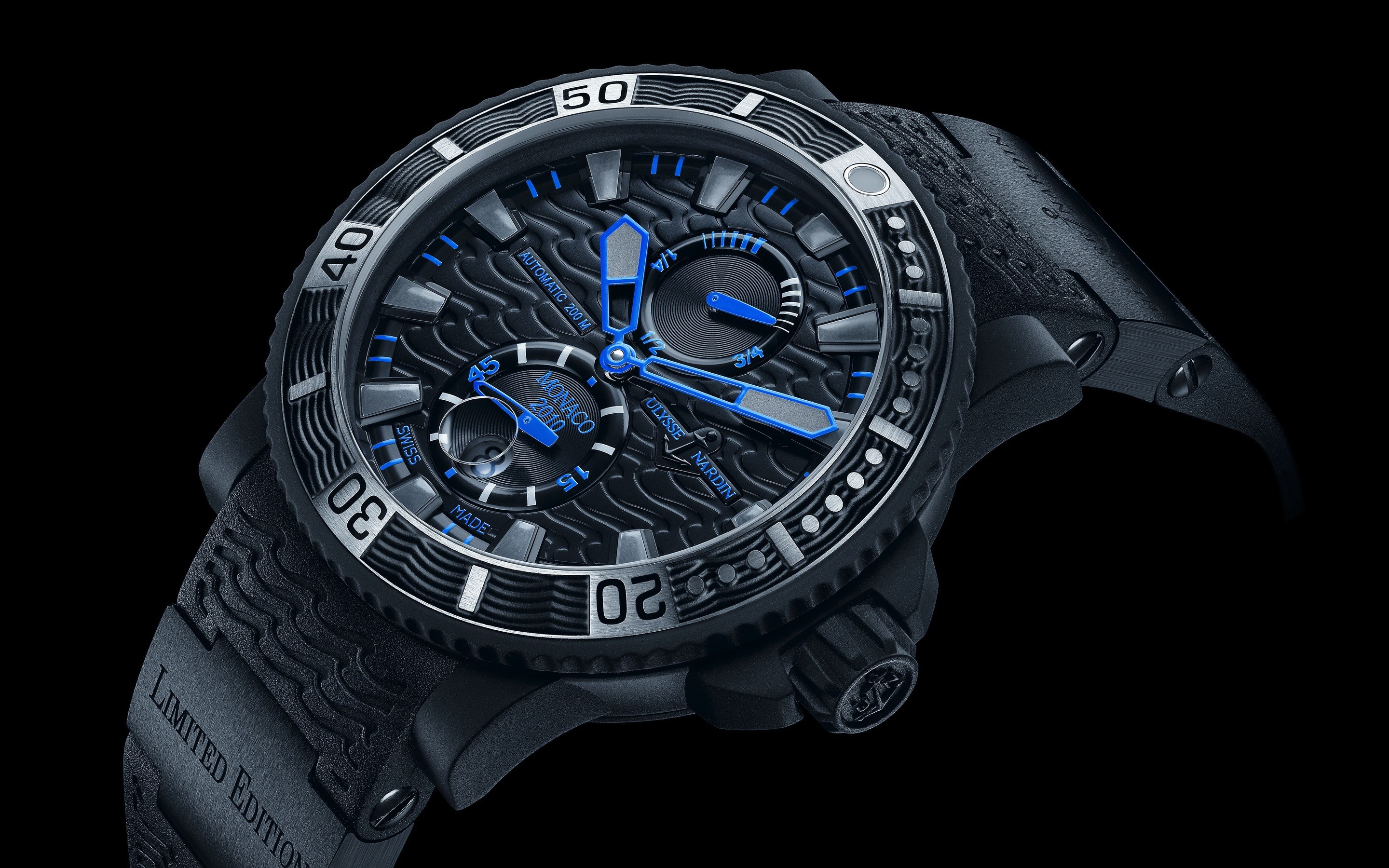 General 2880x1800 watch black background dark Ulysse Nardin numbers simple background technology wristwatch