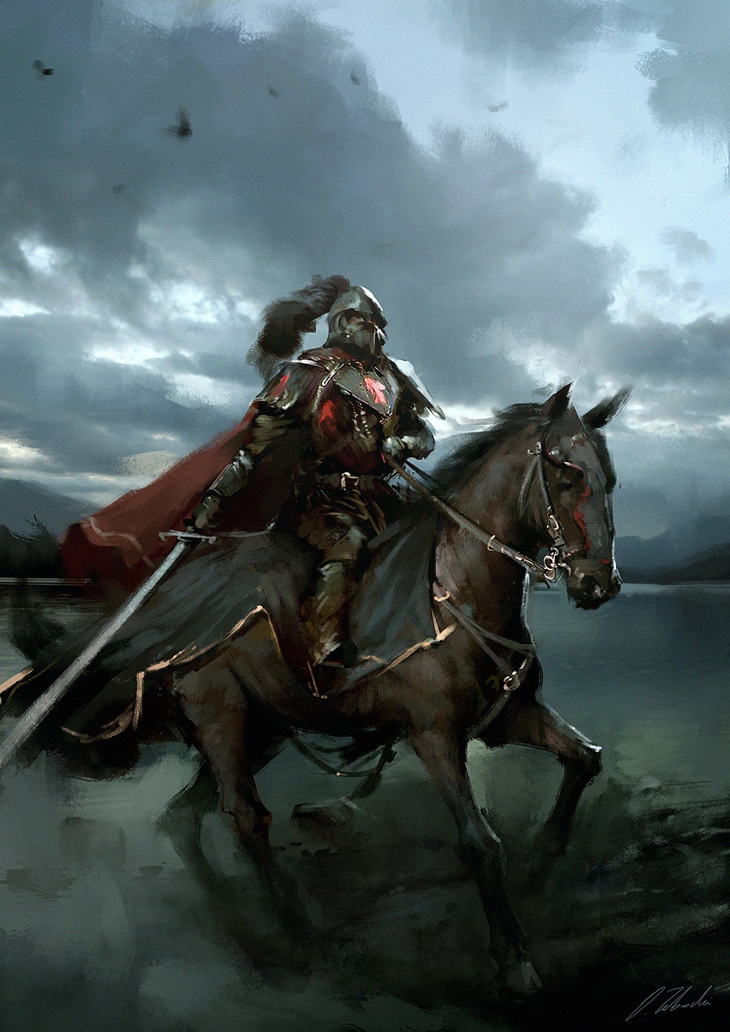 General 1061x1500 Darek Zabrocki  artwork horse fantasy art sword DeviantArt knight animals armor