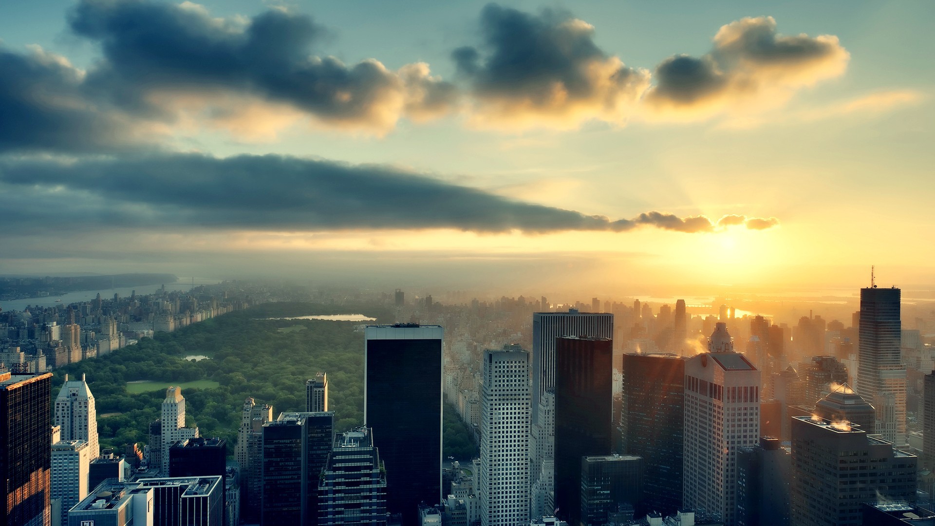 General 1920x1080 city New York City Manhattan Central Park cityscape USA sunlight clouds
