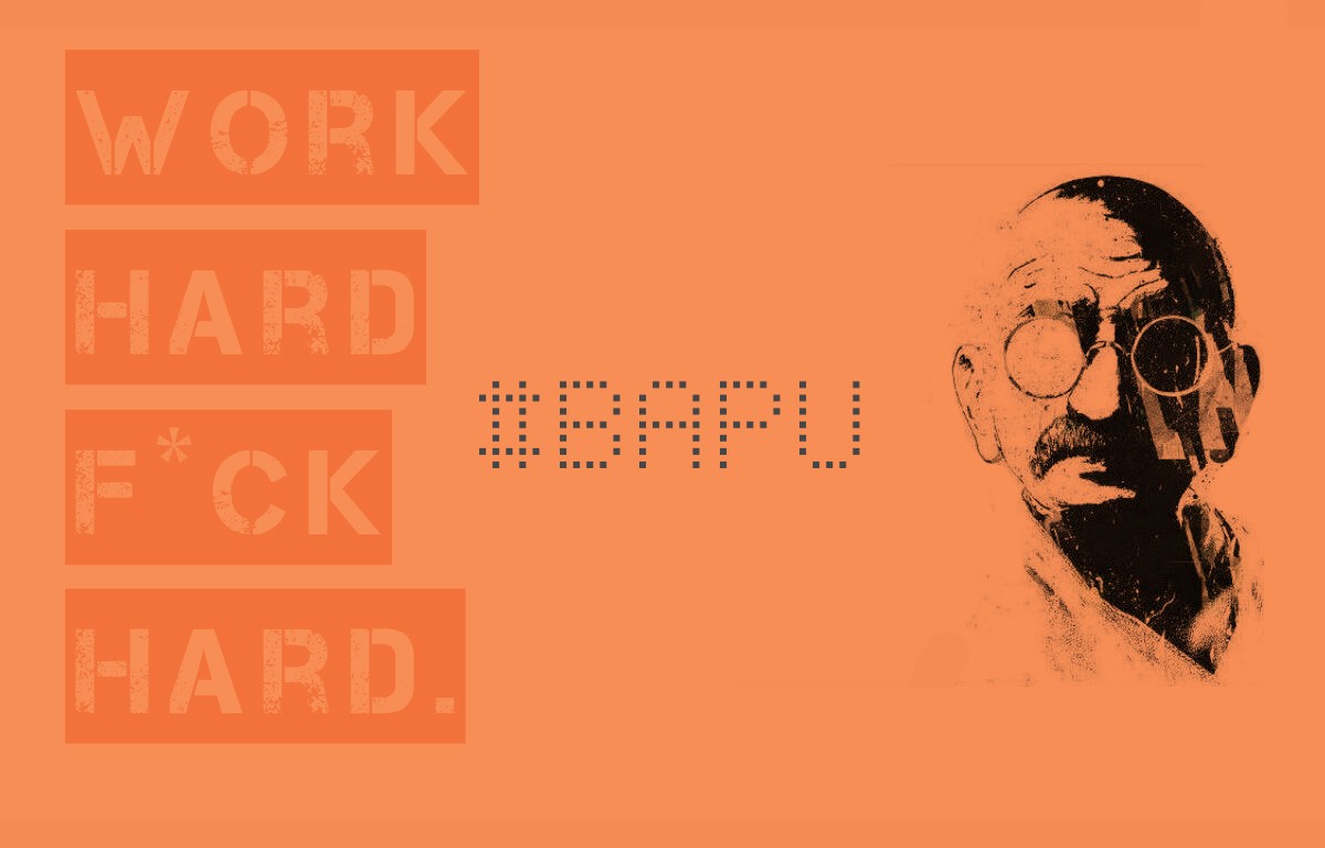General 1200x768 quote humor orange orange background typography hashtags Mahatma Gandhi Indian moustache men simple background fuck