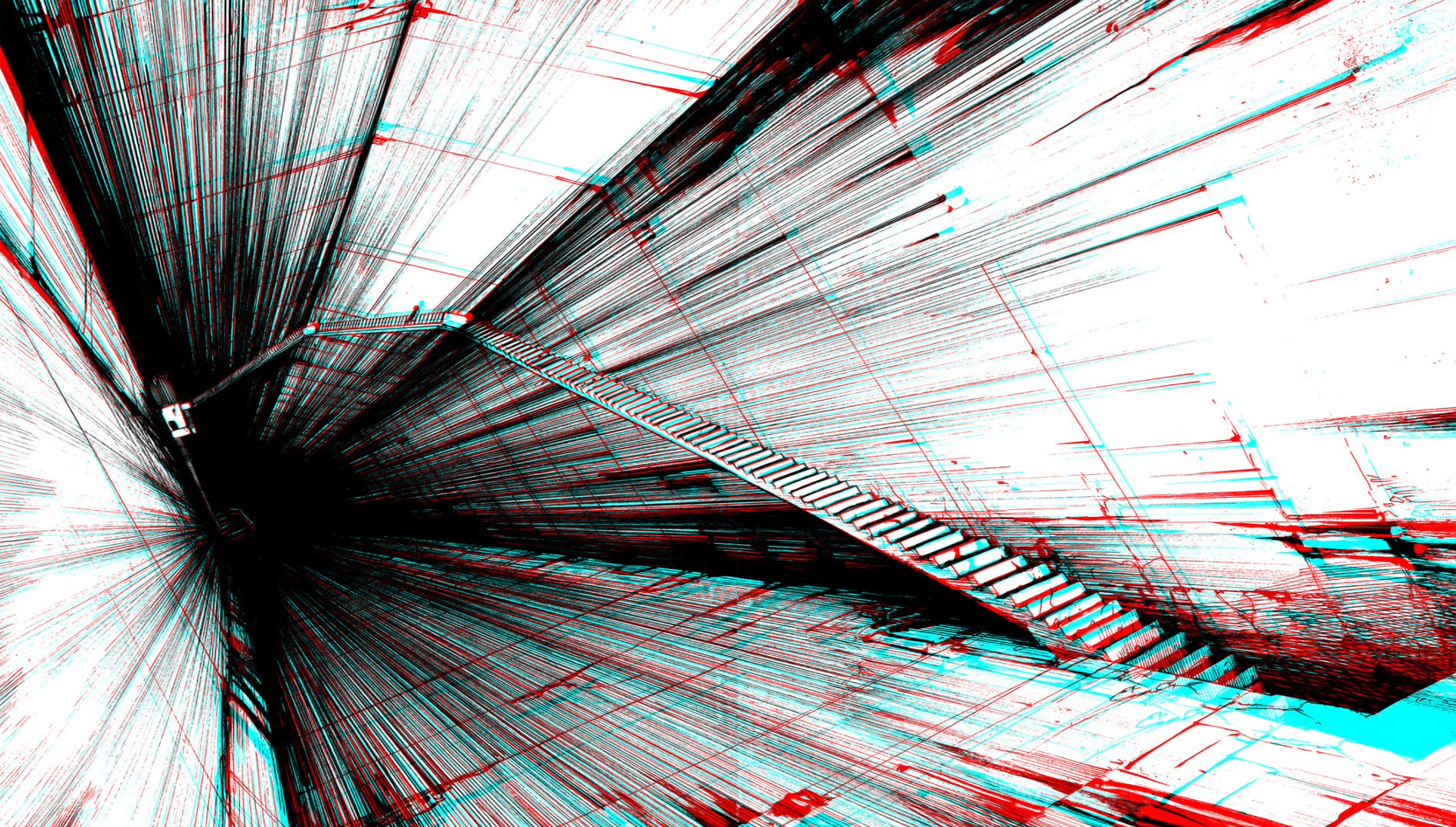 General 1900x1080 anaglyph 3D stairs hallway artwork surreal abstract