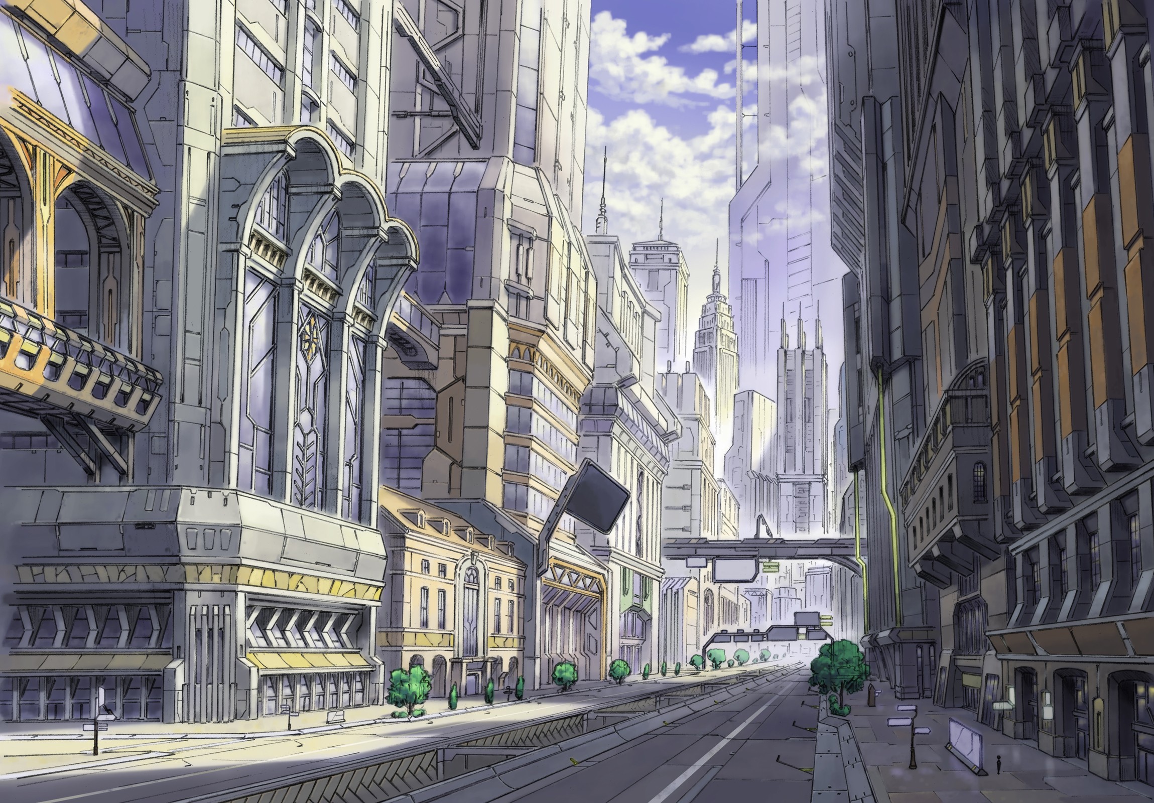 General 2299x1600 cityscape anime city digital art