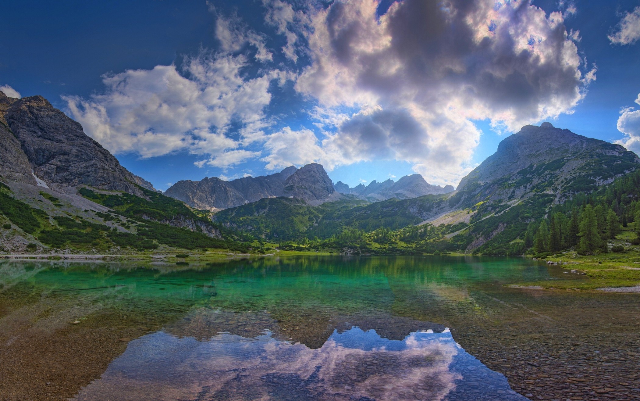 General 2100x1315 nature landscape summer lake mountains Austria clouds trees water reflection