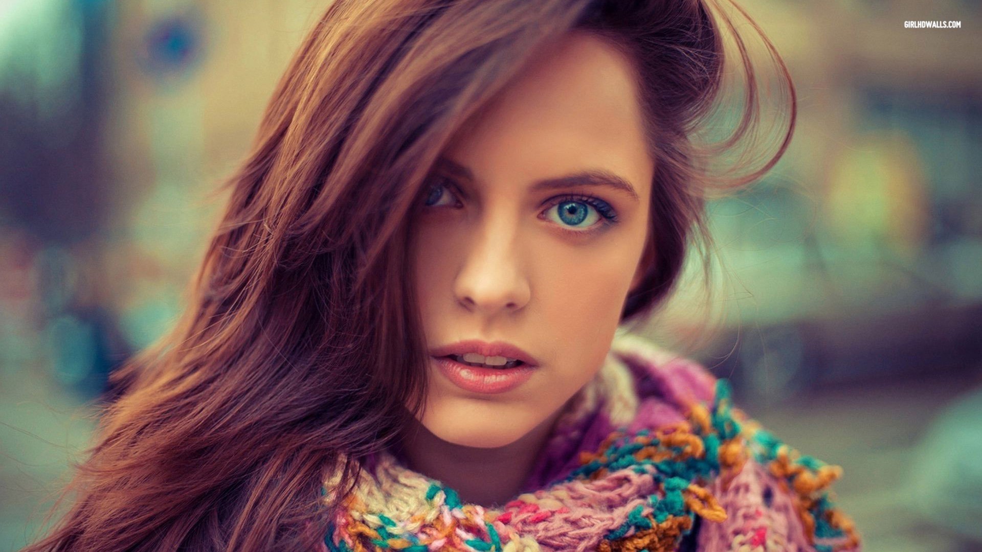 Brunette Blue Eyes Women Model Women Outdoors Face Long Hair Portrait Closeup Makeup