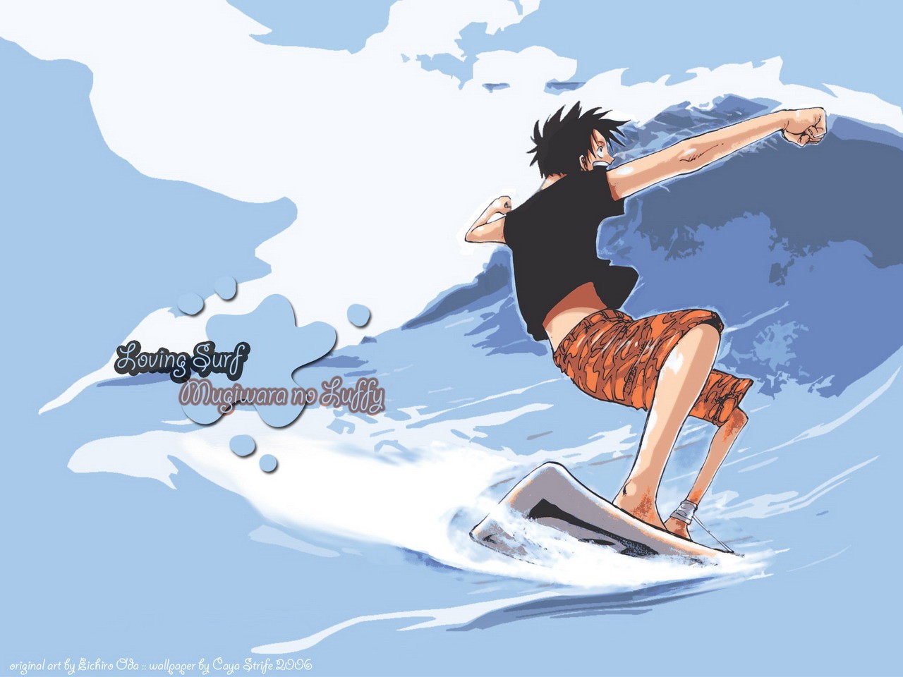 Anime 1280x960 One Piece anime Monkey D. Luffy surfboards surfing