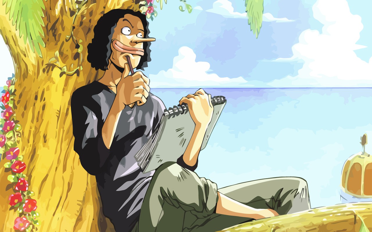 Anime 1280x800 One Piece anime Usopp anime boys sky horizon black hair trees flowers