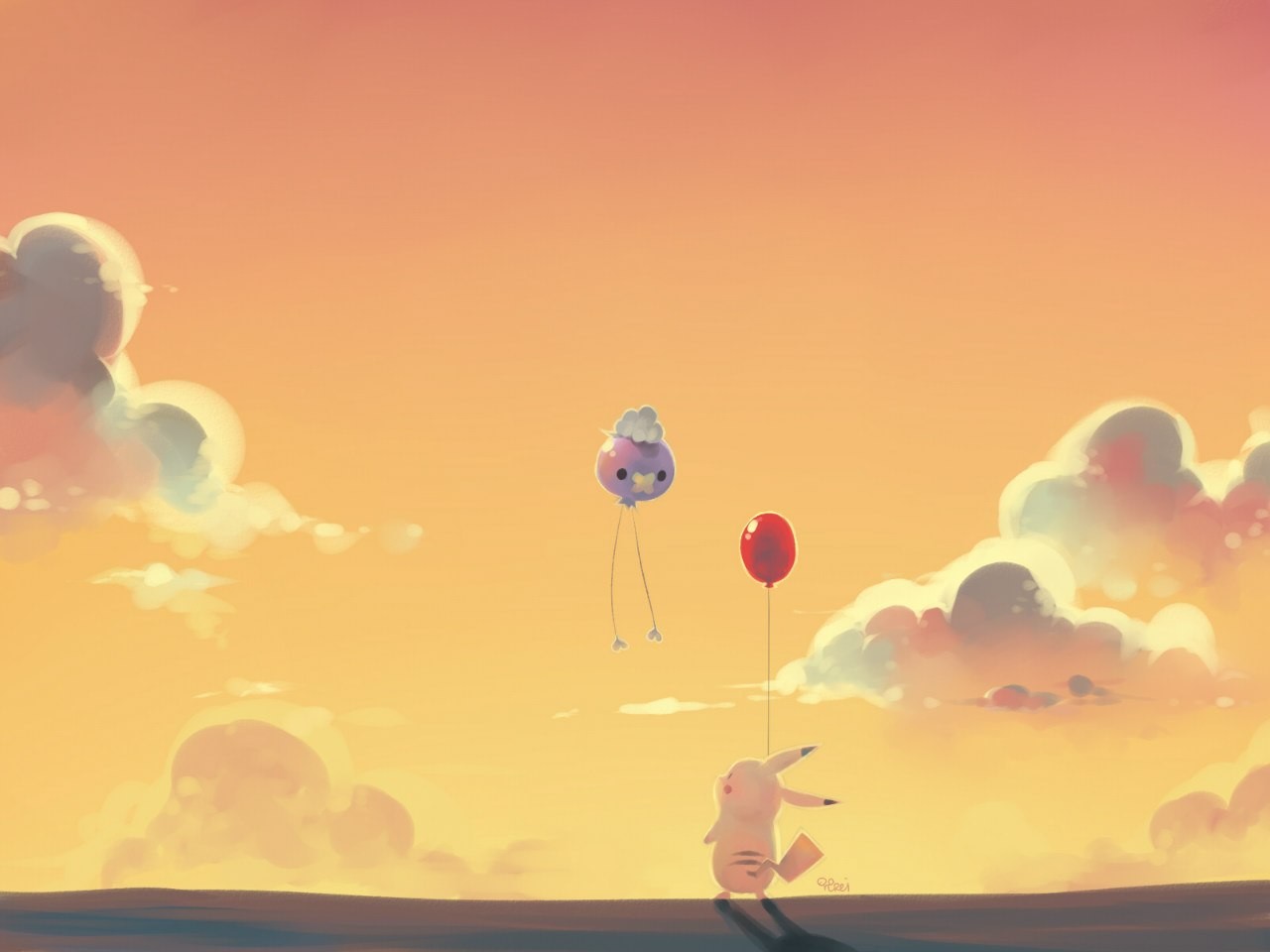Anime 1280x960 May (pokemon) anime sky balloon clouds sunlight