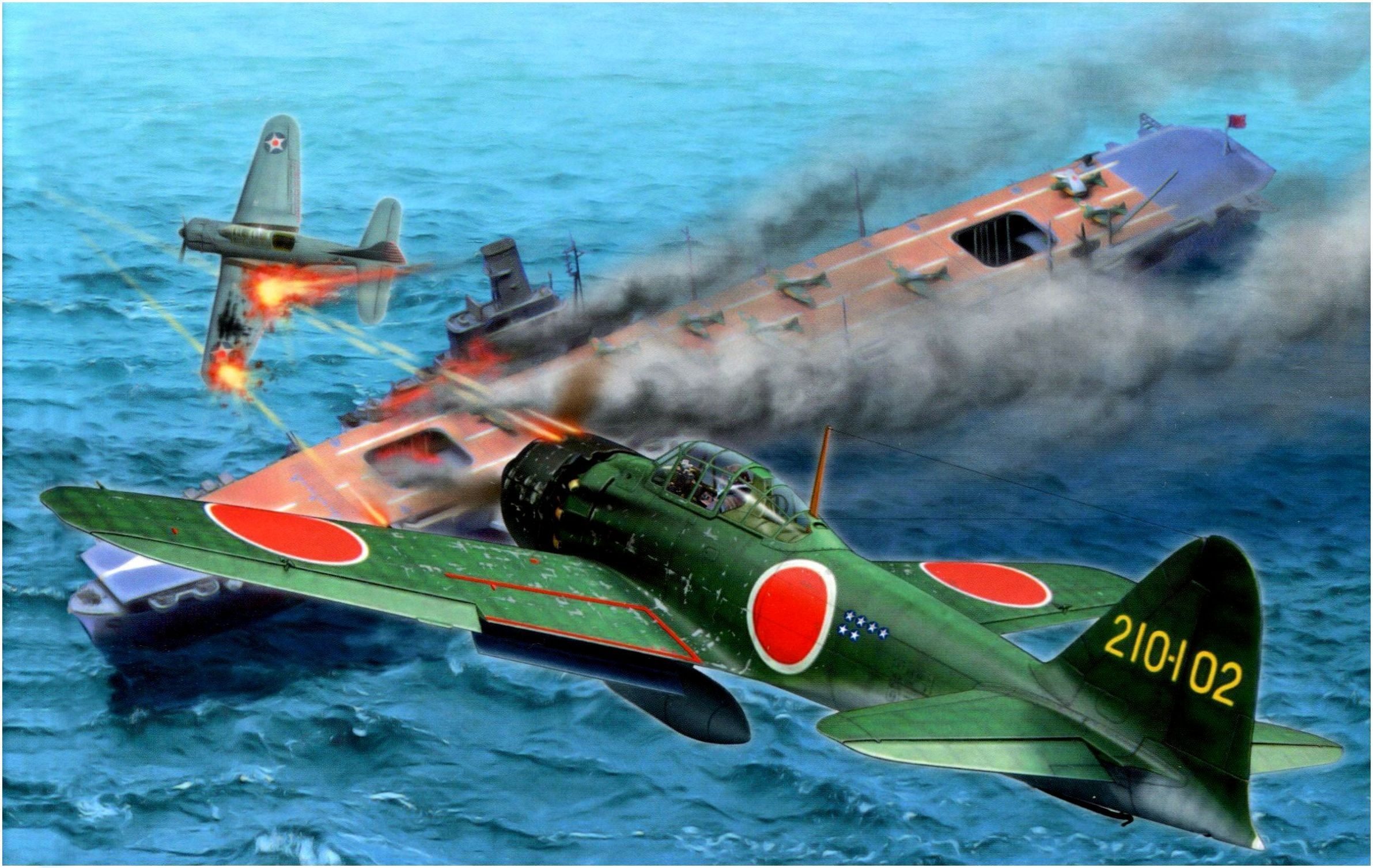 General 2383x1507 World War II Mitsubishi airplane military military aircraft aircraft artwork aircraft carrier vehicle ship dogfight numbers military vehicle Japanese aircraft