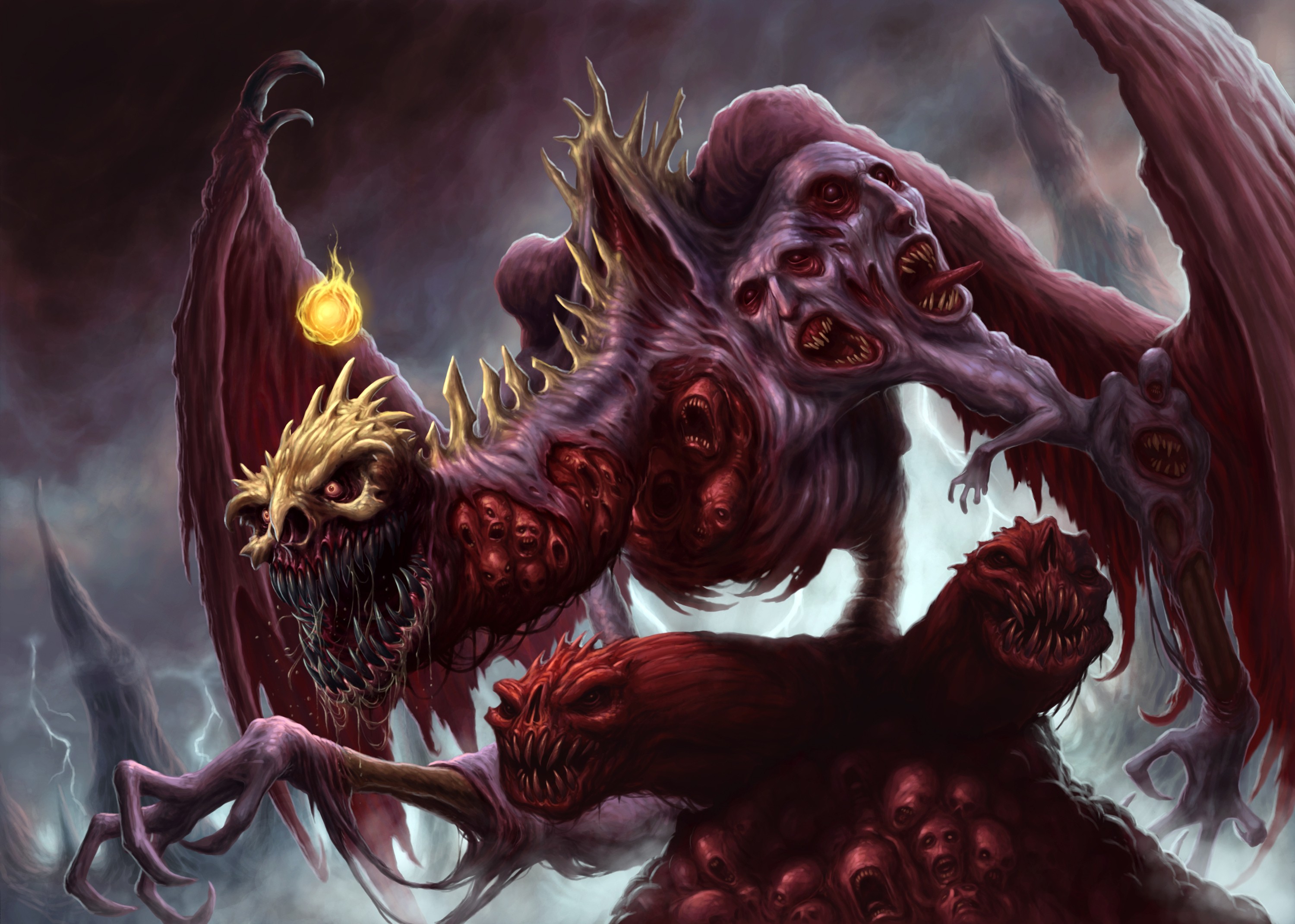 General 3000x2140 fantasy art digital art dark creature face skull wings surreal teeth fireballs
