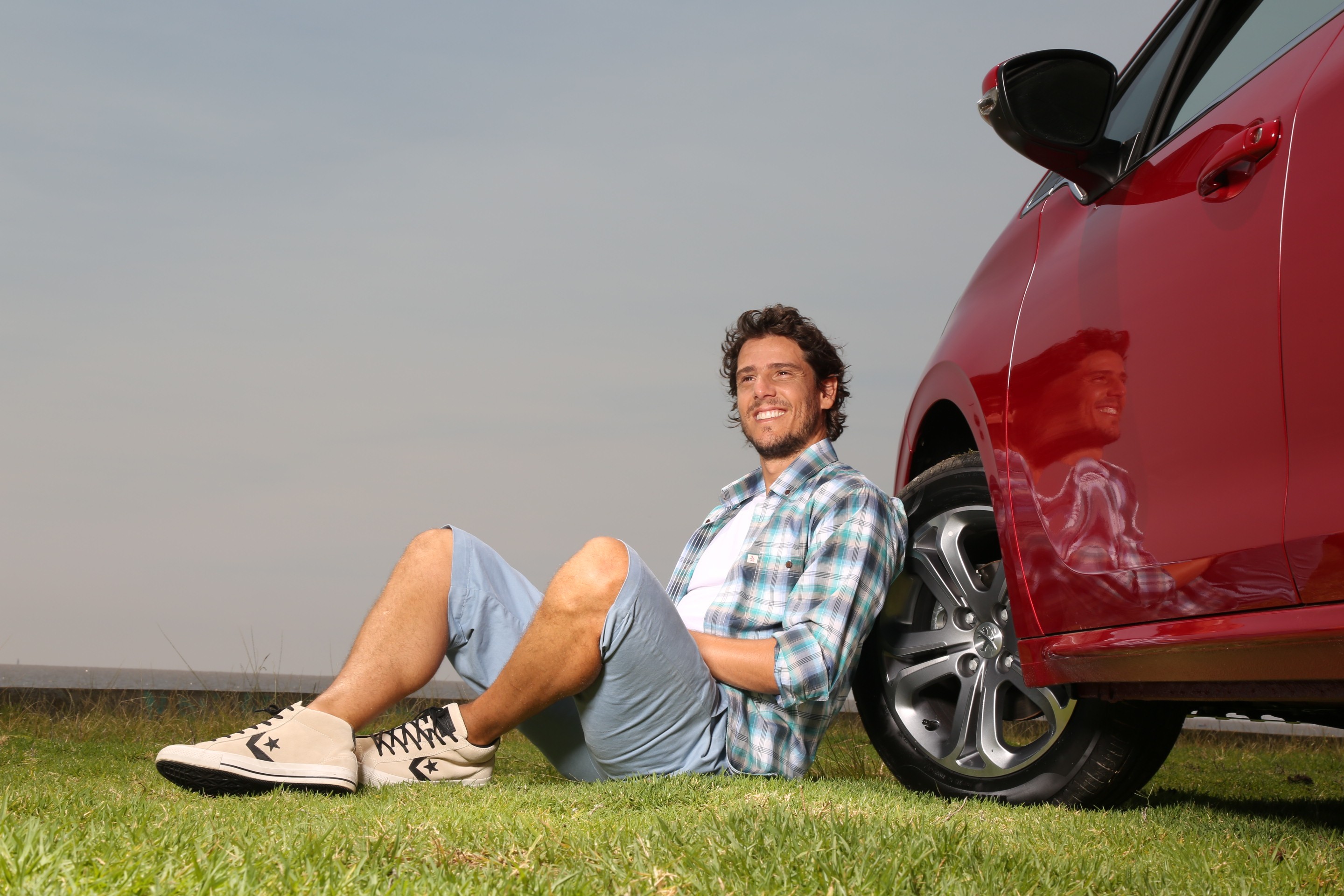 People 2880x1920 men car red cars grass men with cars smiling vehicle