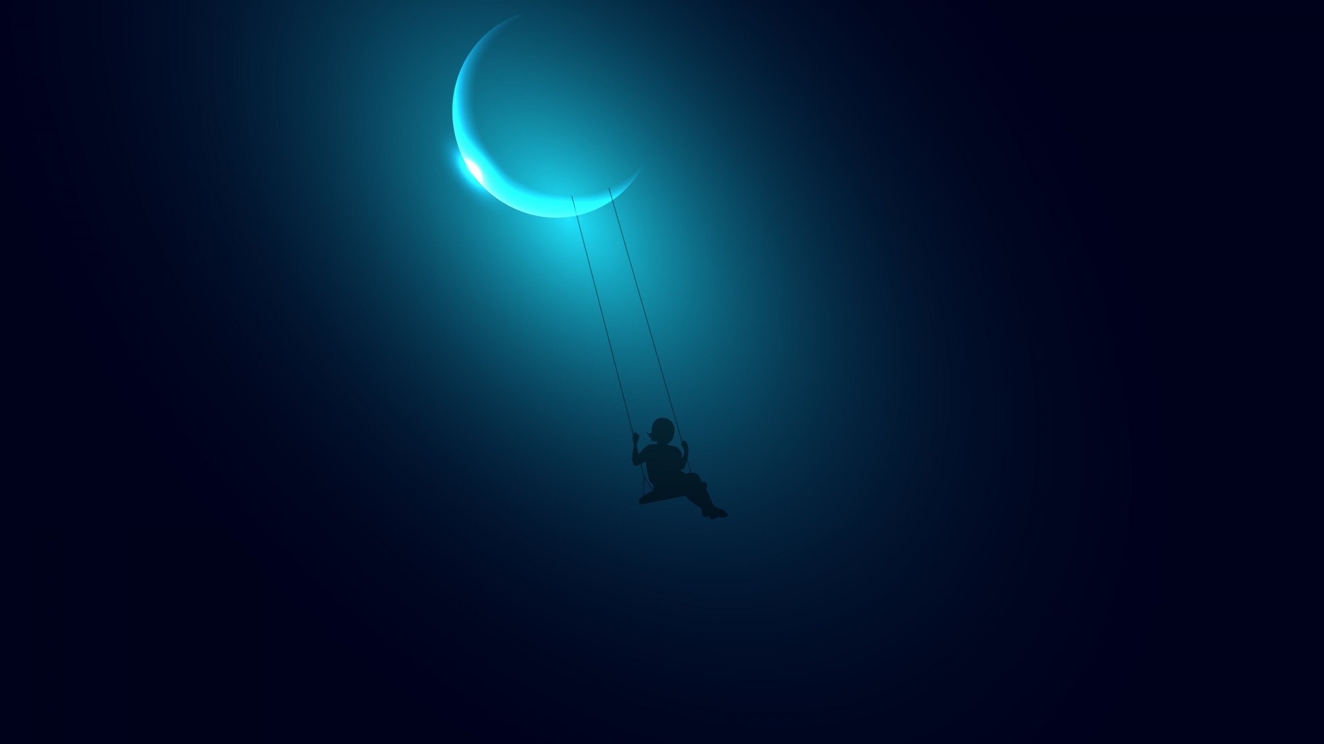 General 1920x1080 Moon swings blue background night sky cyan blue night crescent moon fantasy art
