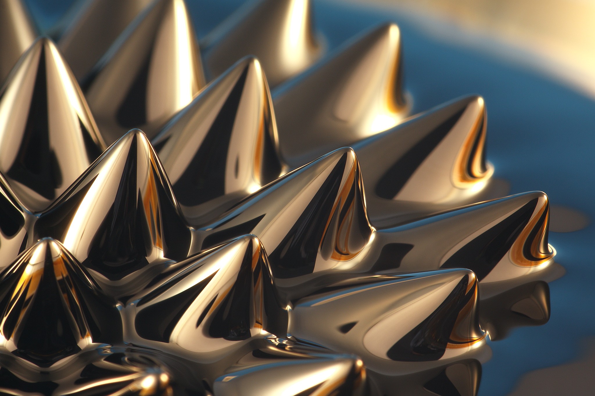 General 2048x1365 Ferrofluid macro gold burnished CGI digital art abstract magnetic liquid spikes