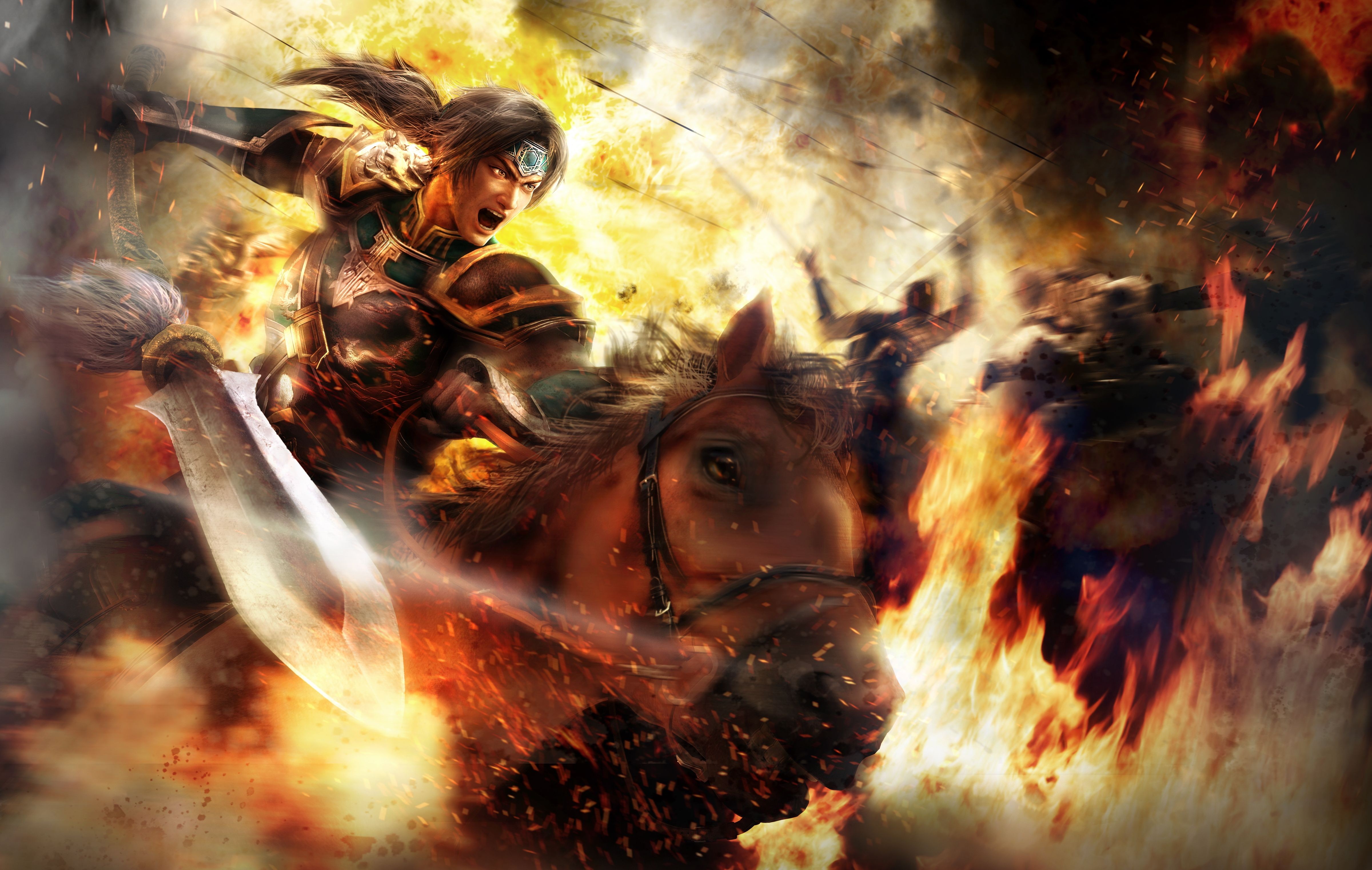 General 4800x3042 realistic Dynasty Warriors warrior horse video games weapon fire video game art sword