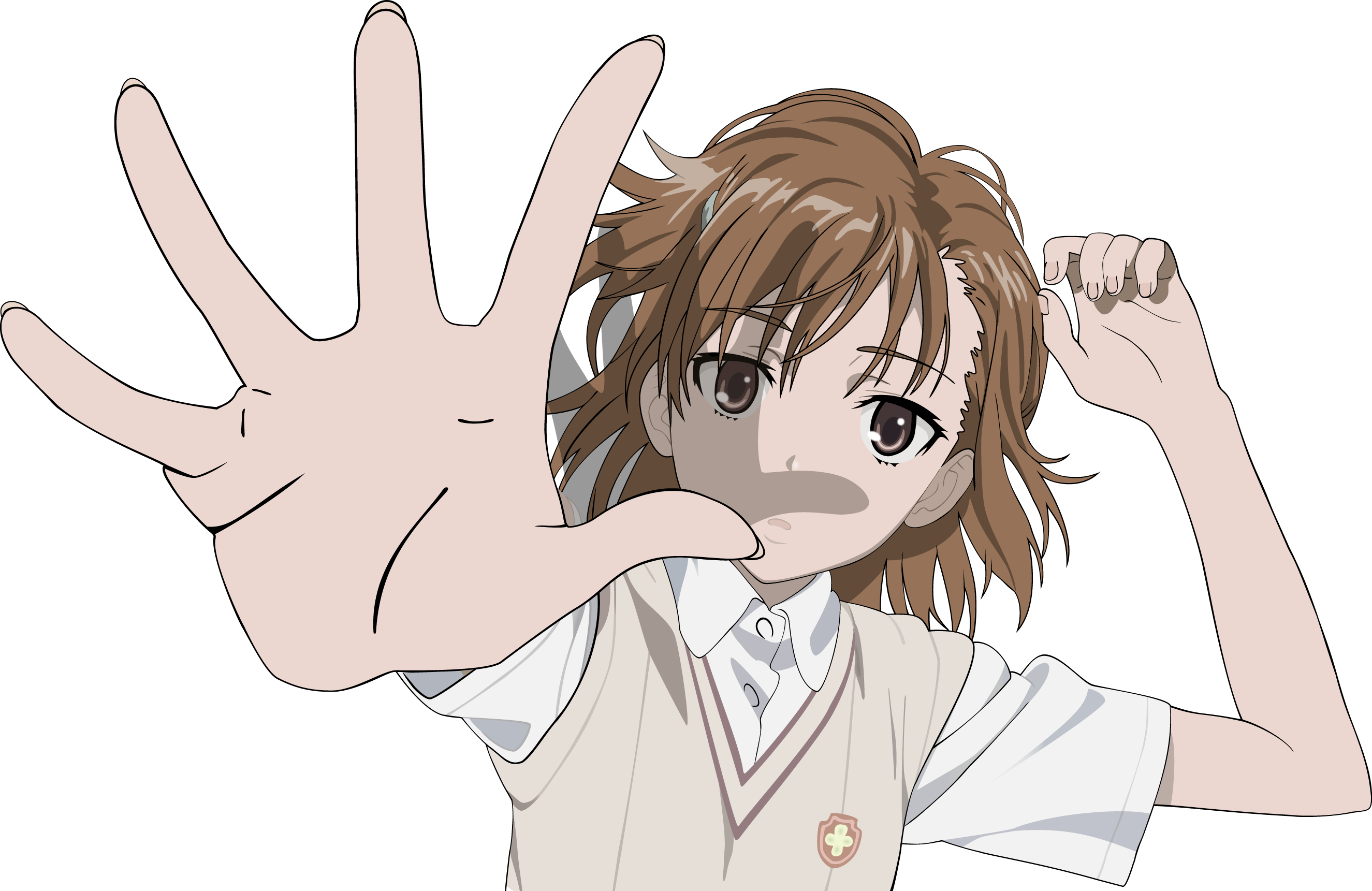 Anime 2650x1721 Misaka Mikoto anime girls anime brunette brown eyes looking at viewer simple background black background