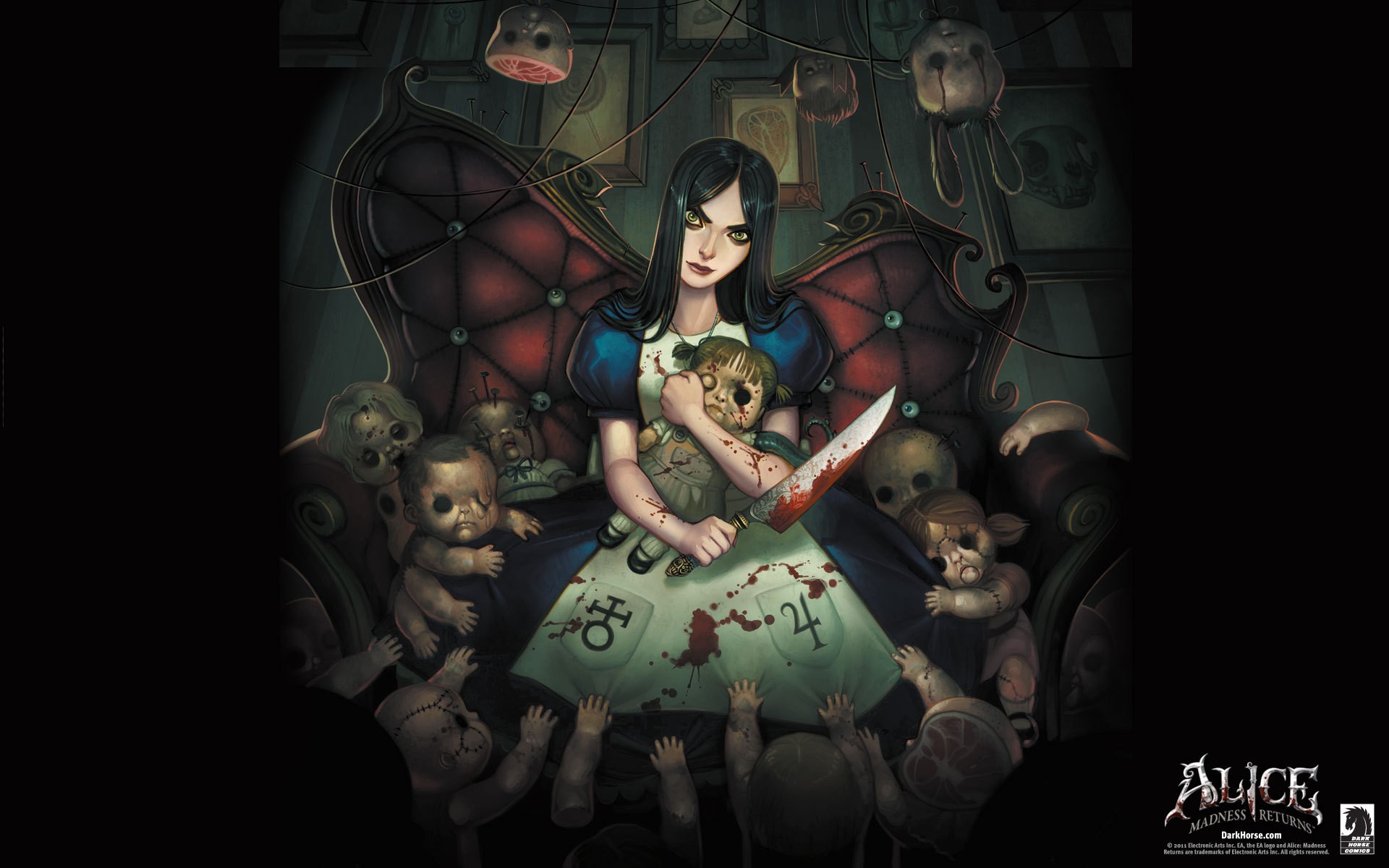 General 1920x1200 video games Alice: Madness Returns Alice Alice in Wonderland video game girls knife blood puppets looking at viewer black hair video game characters