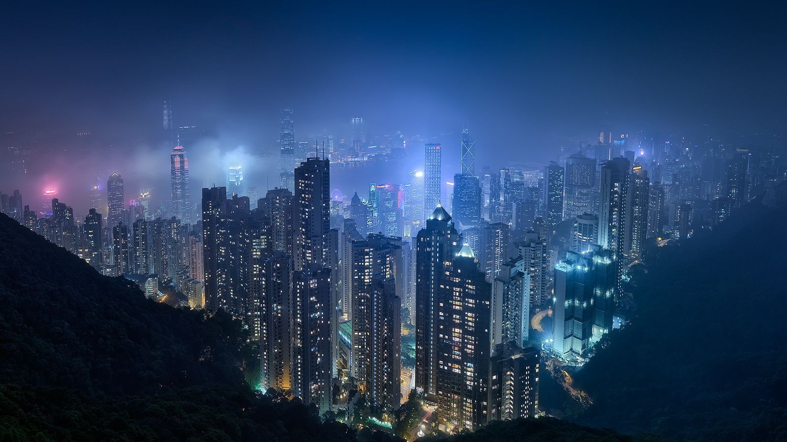 General 1600x900 city cityscape night skyscraper smog city lights