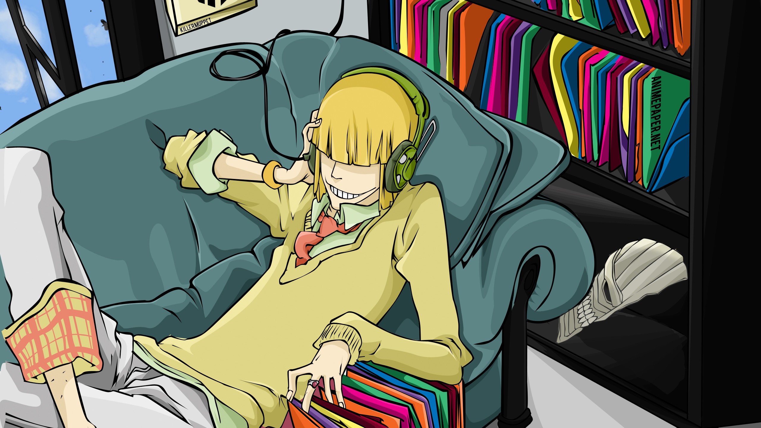 Anime 2560x1440 Bleach Hirako Shinji vinyl headphones couch mask anime