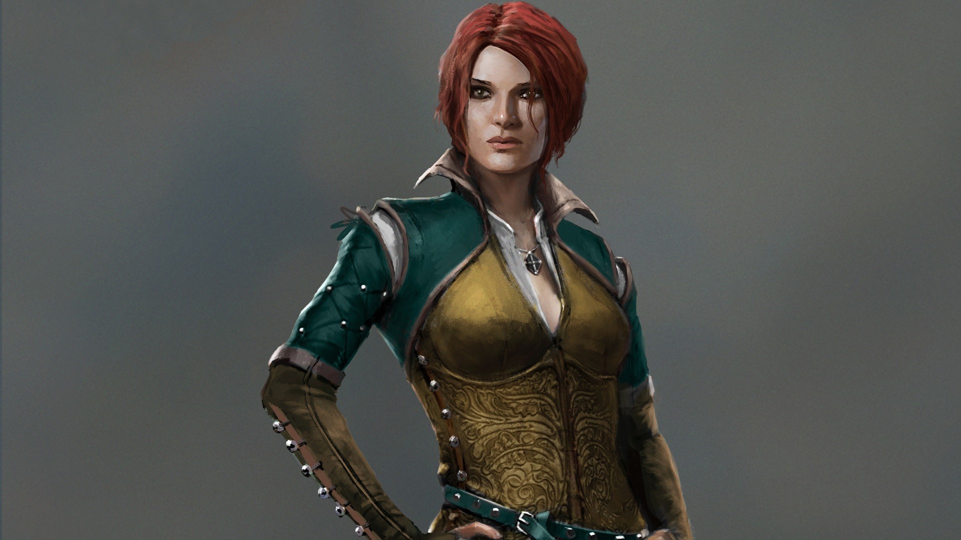 General 1920x1080 Triss Merigold The Witcher 3: Wild Hunt video games The Witcher sorceress PC gaming fantasy art fantasy girl video game girls simple background redhead women necklace