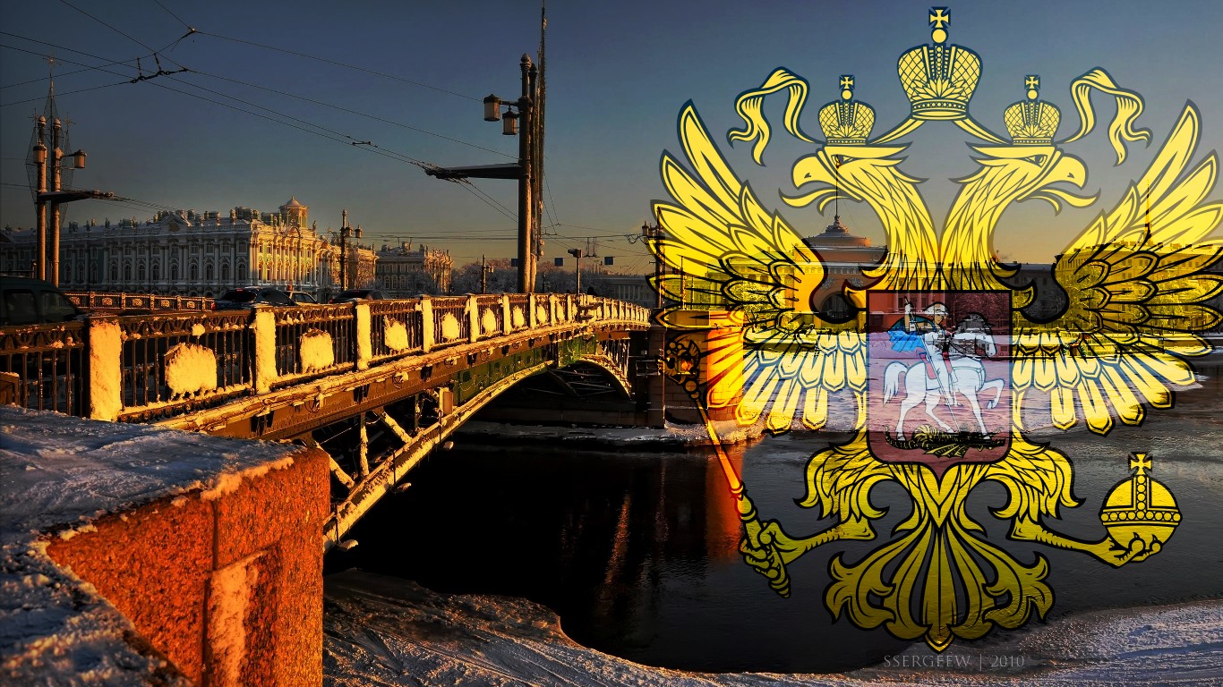 General 1366x768 cityscape digital art bridge Russia St. Petersburg winter watermarked 2010 (Year) photo manipulation