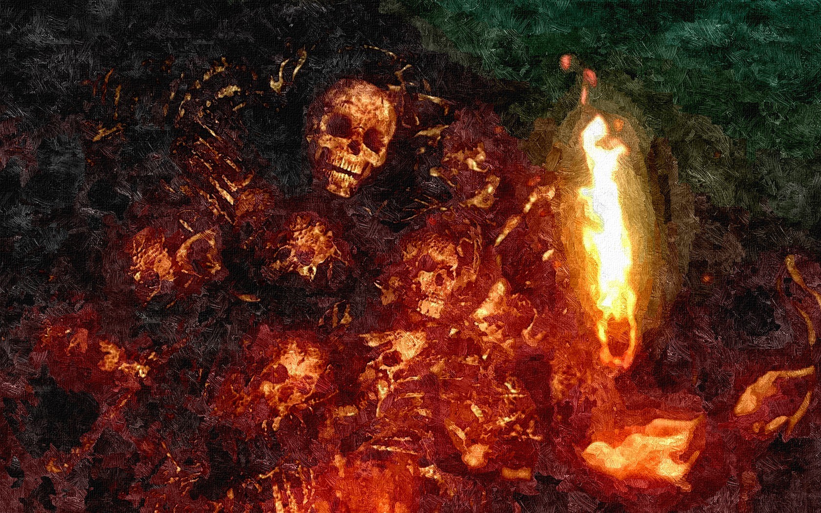 General 1680x1050 skull death digital art teeth painting fire artwork Dark Souls video games Nito filter video game art bones