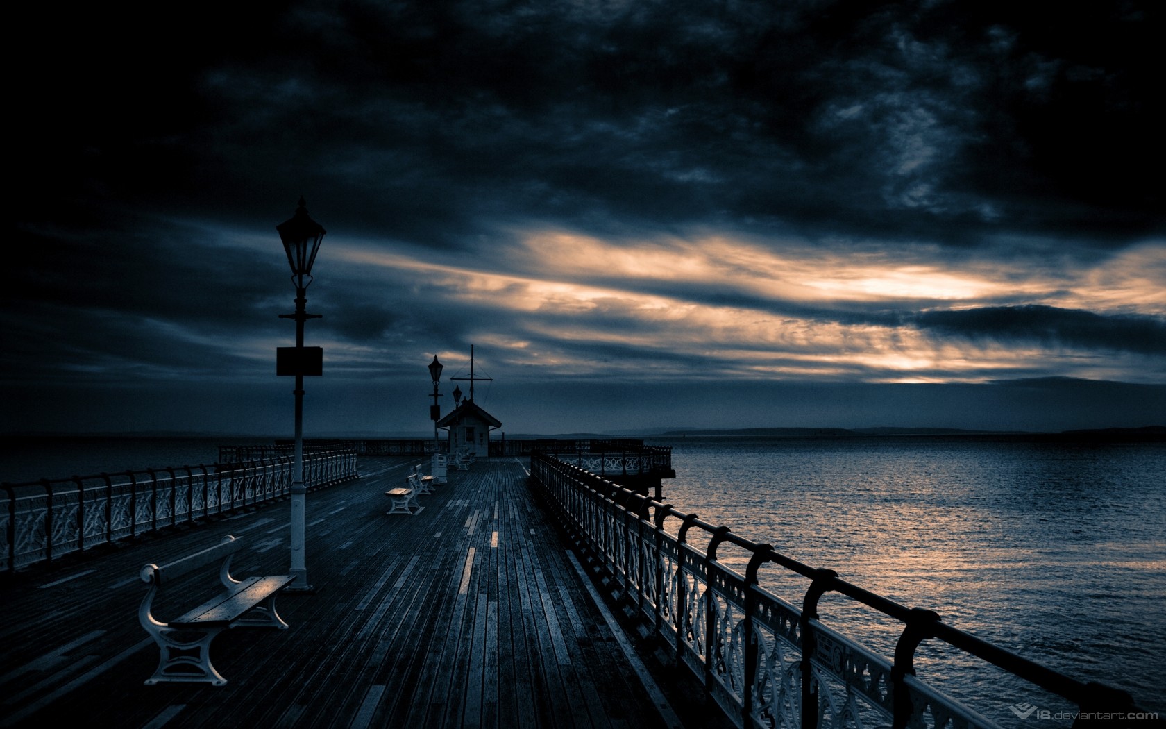 General 1680x1050 sea pier clouds dark sky outdoors water bench