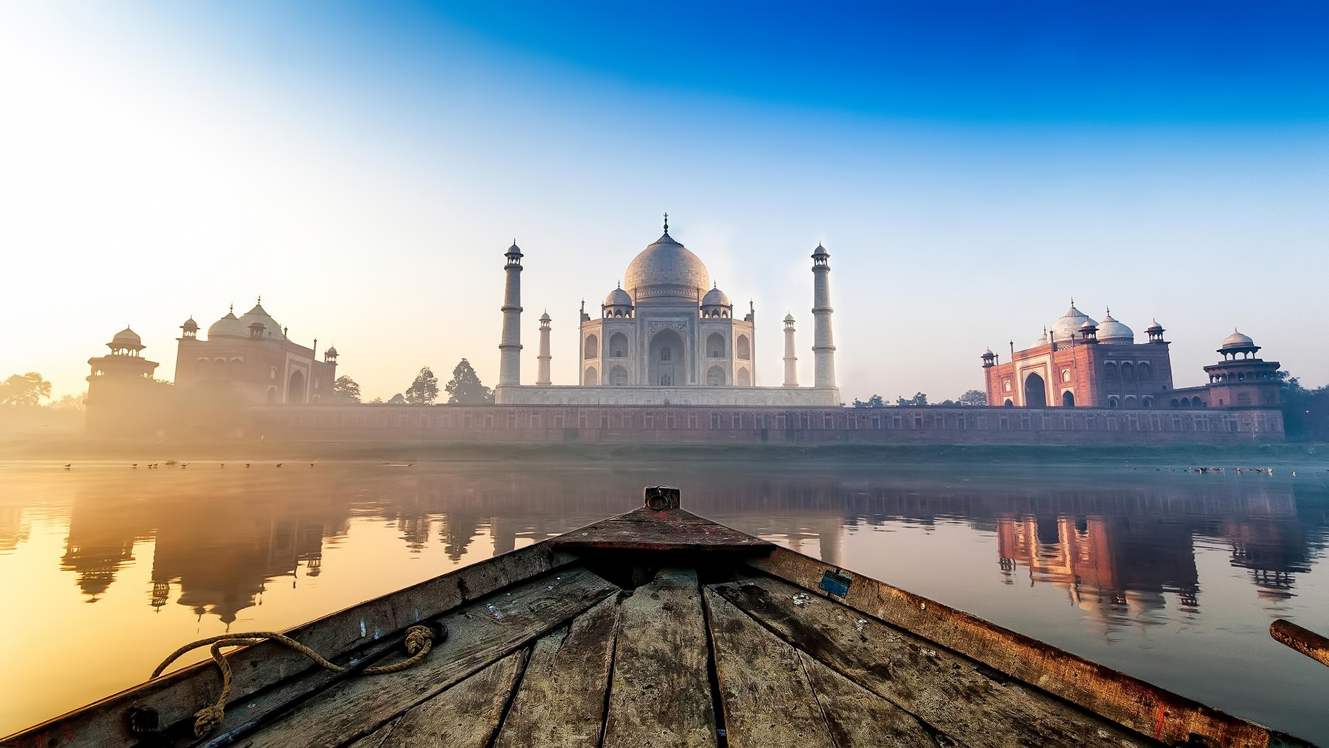 General 1920x1080 Taj Mahal boat water sunlight building reflection landmark India Asia World Heritage Site
