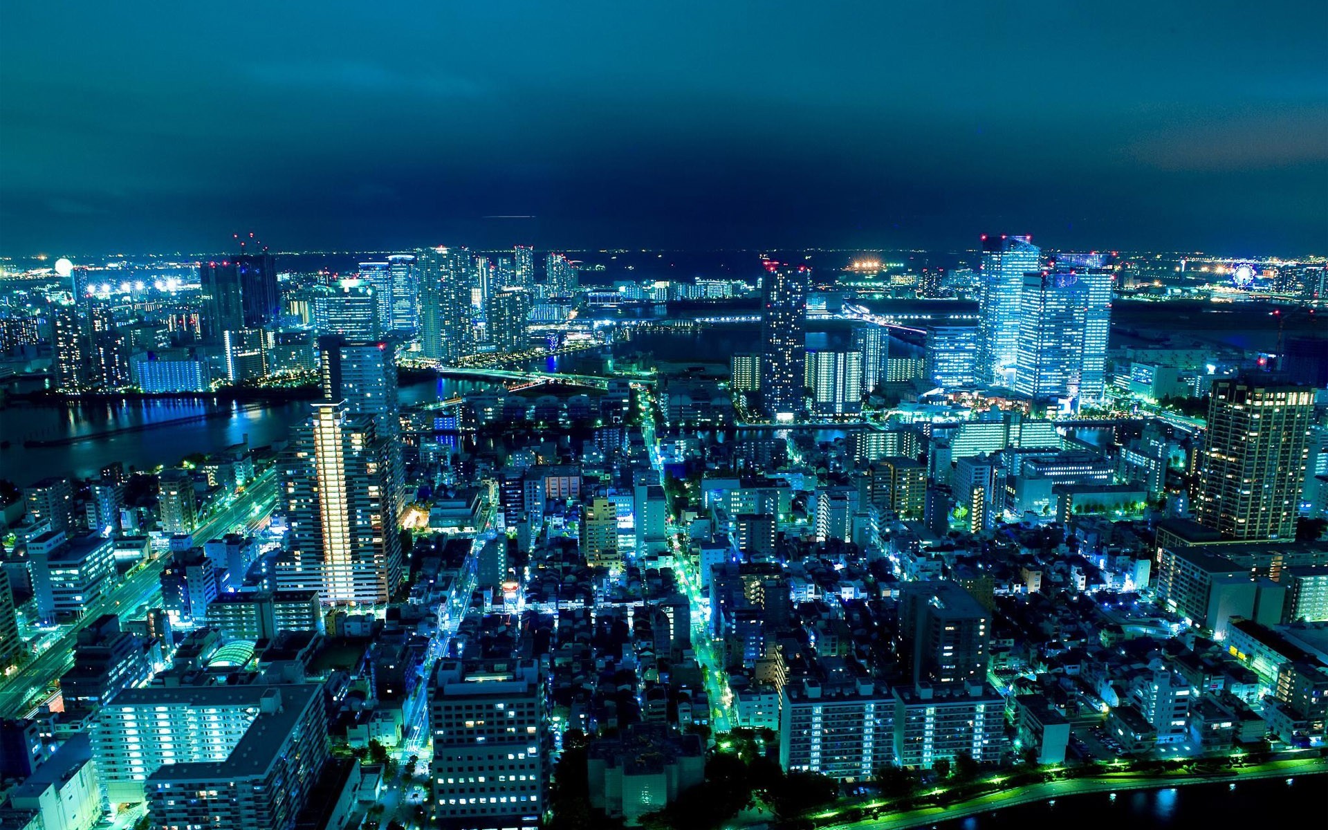 General 1920x1200 Japan city lights blue night cityscape cyan Asia