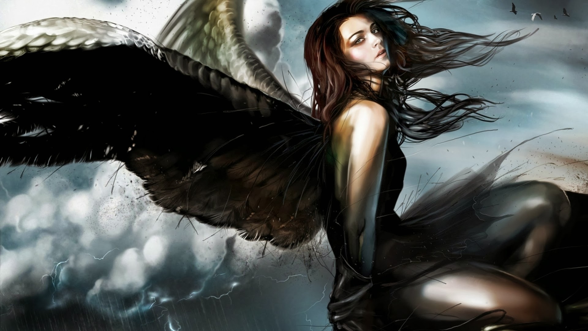 General 1920x1080 wings fantasy art women fantasy girl dark hair looking at viewer