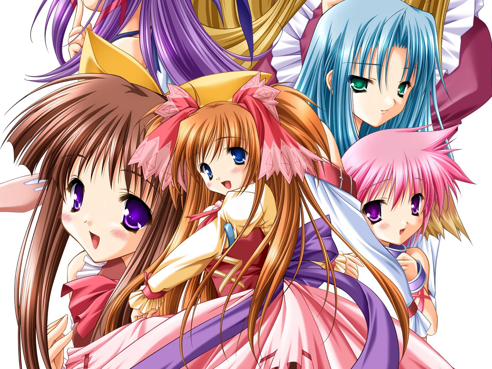 Anime 1600x1200 anime girls anime green eyes purple eyes group of women pink hair brunette purple hair