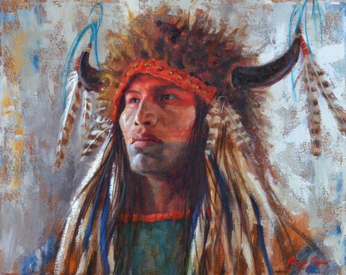 General 1200x956 painting Native Americans headdress men artwork digital art closeup