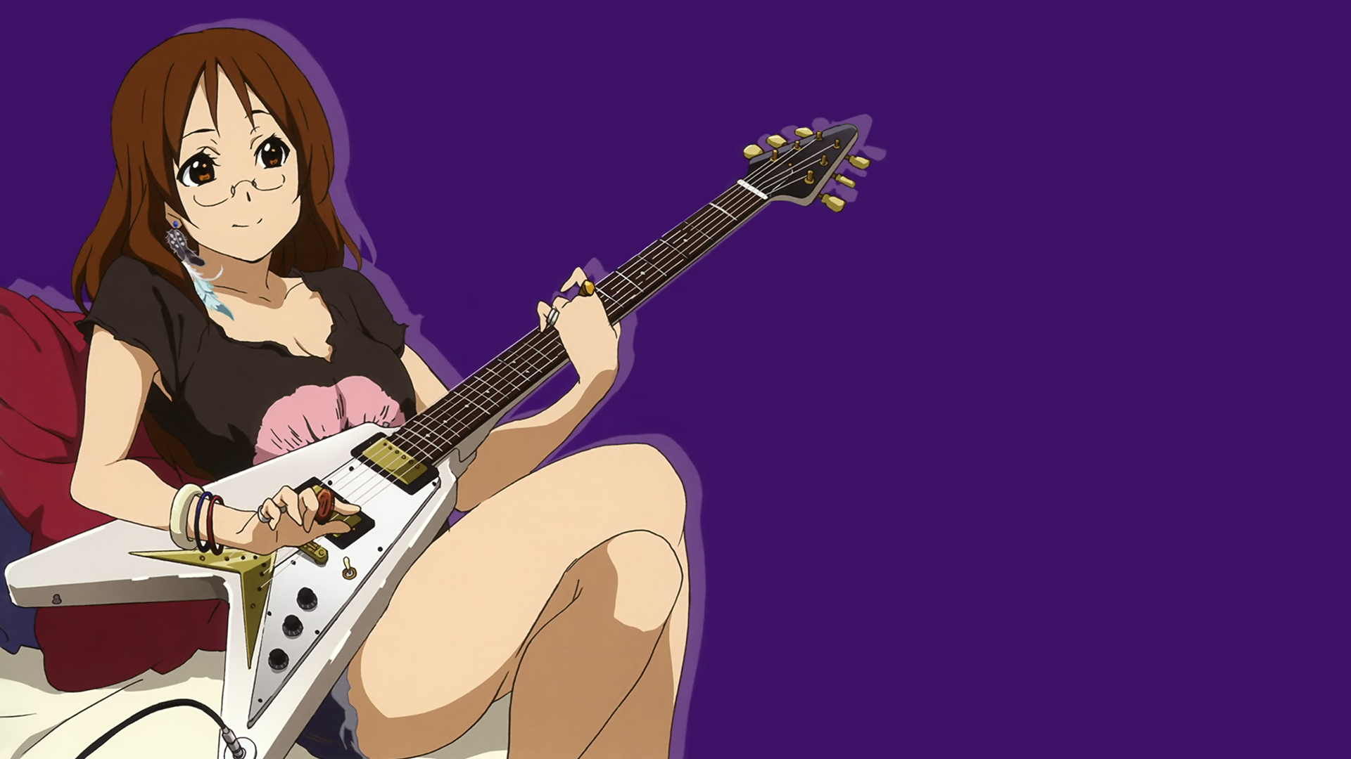 Anime 1920x1080 anime girls guitar anime musical instrument purple background