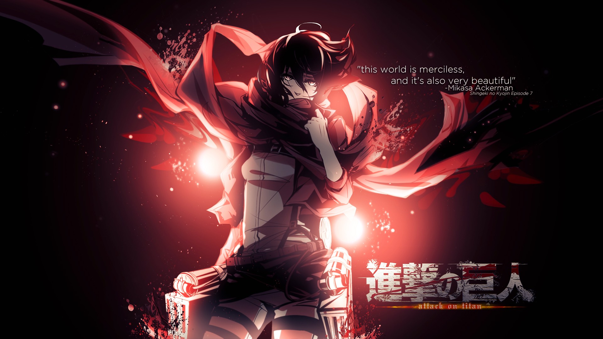 Anime 1920x1080 anime Shingeki no Kyojin Mikasa Ackerman anime girls red women red background standing