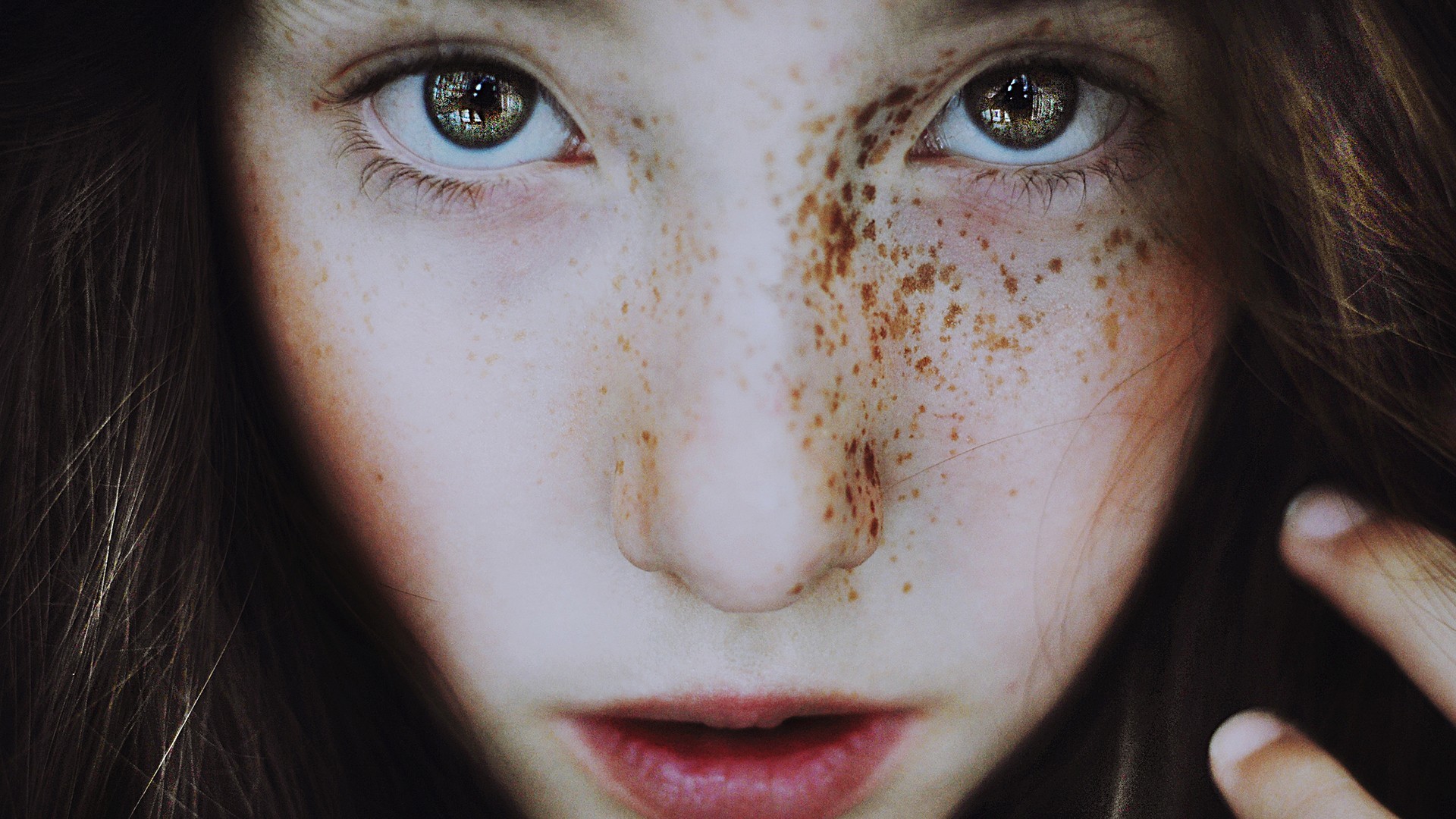 People 1920x1080 women freckles closeup eyes open mouth face portrait looking at viewer lips