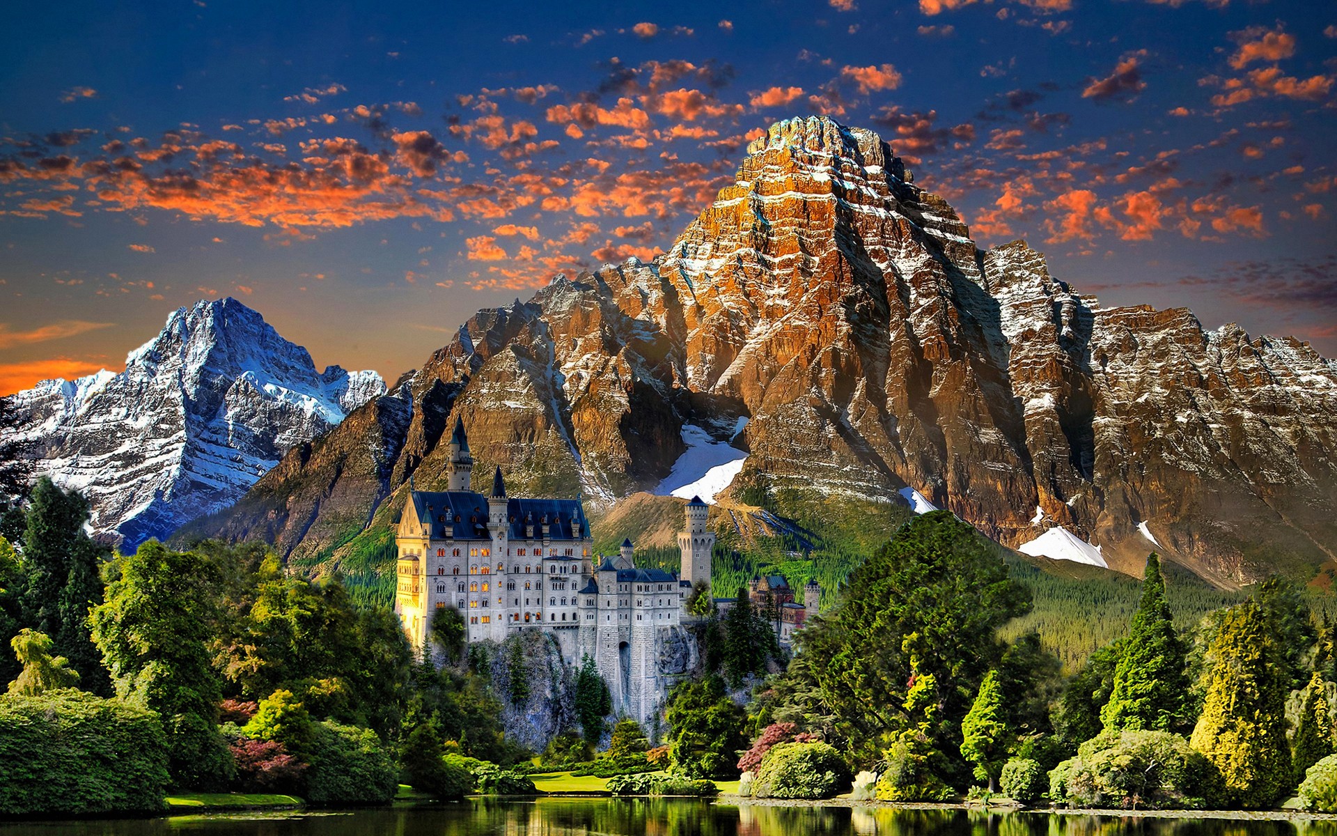 General 1920x1200 mountains reflection trees nature castle