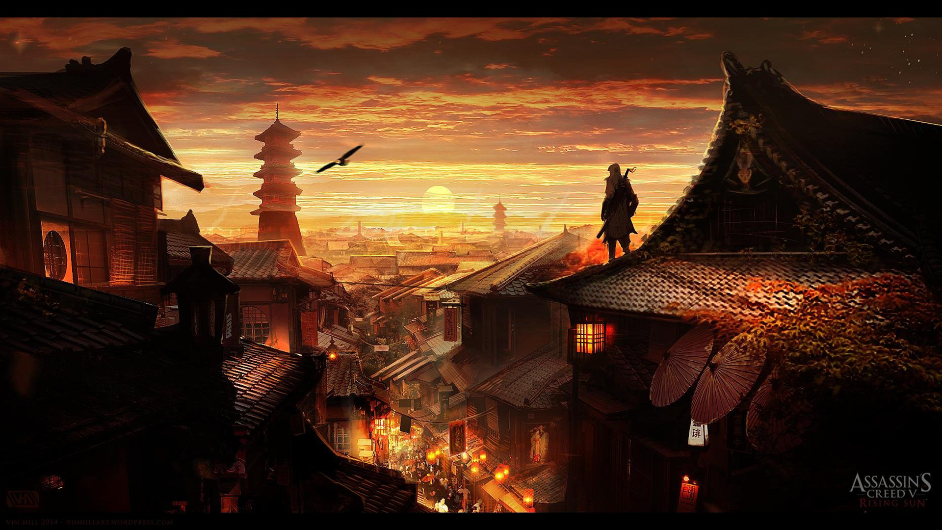 General 1920x1080 fantasy art video games video game art fantasy city rooftops sunlight sky