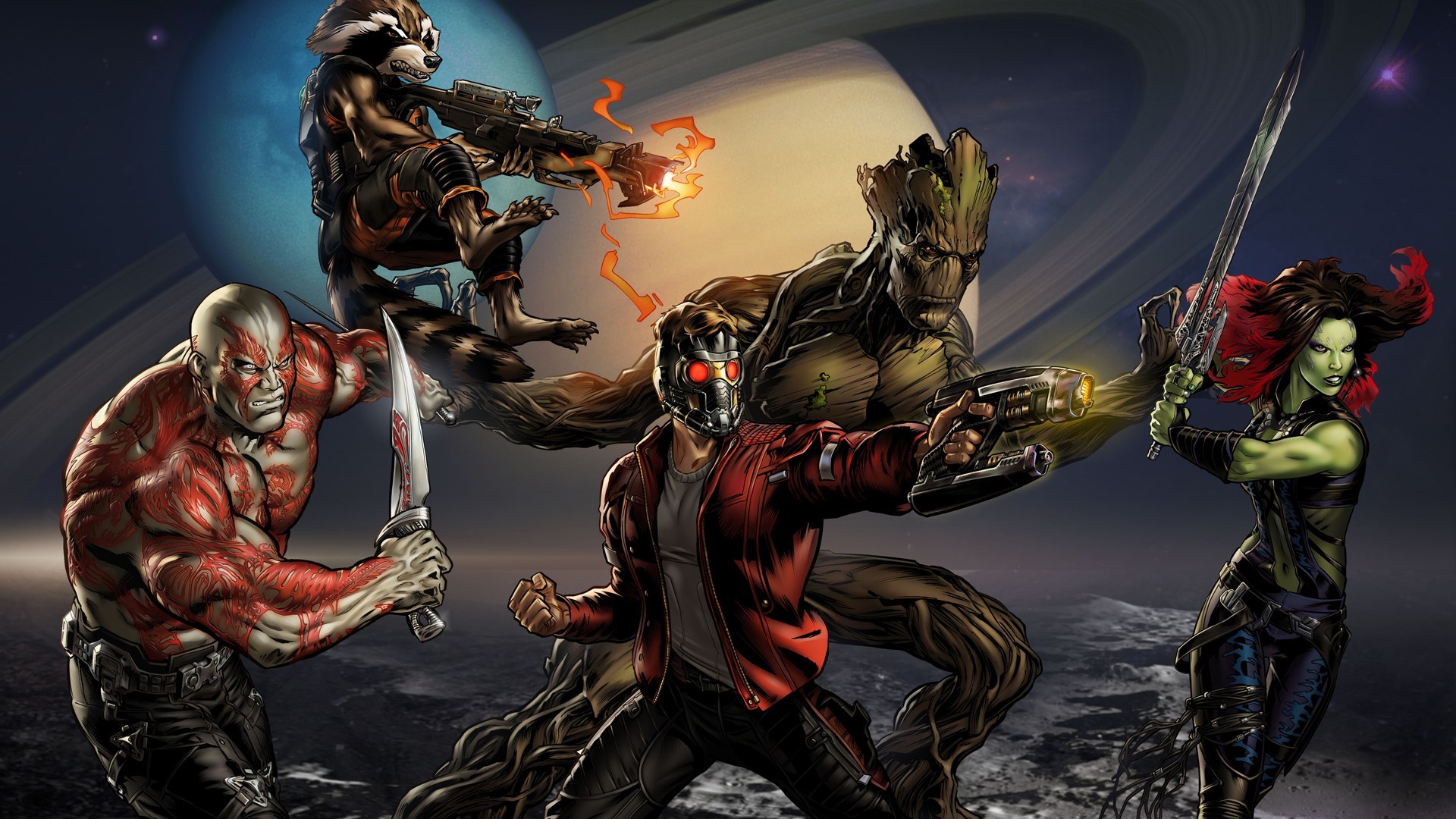 General 1920x1080 Guardians of the Galaxy Star-Lord Gamora  Rocket Raccoon Groot Drax the Destroyer Marvel Comics Marvel Cinematic Universe science fiction