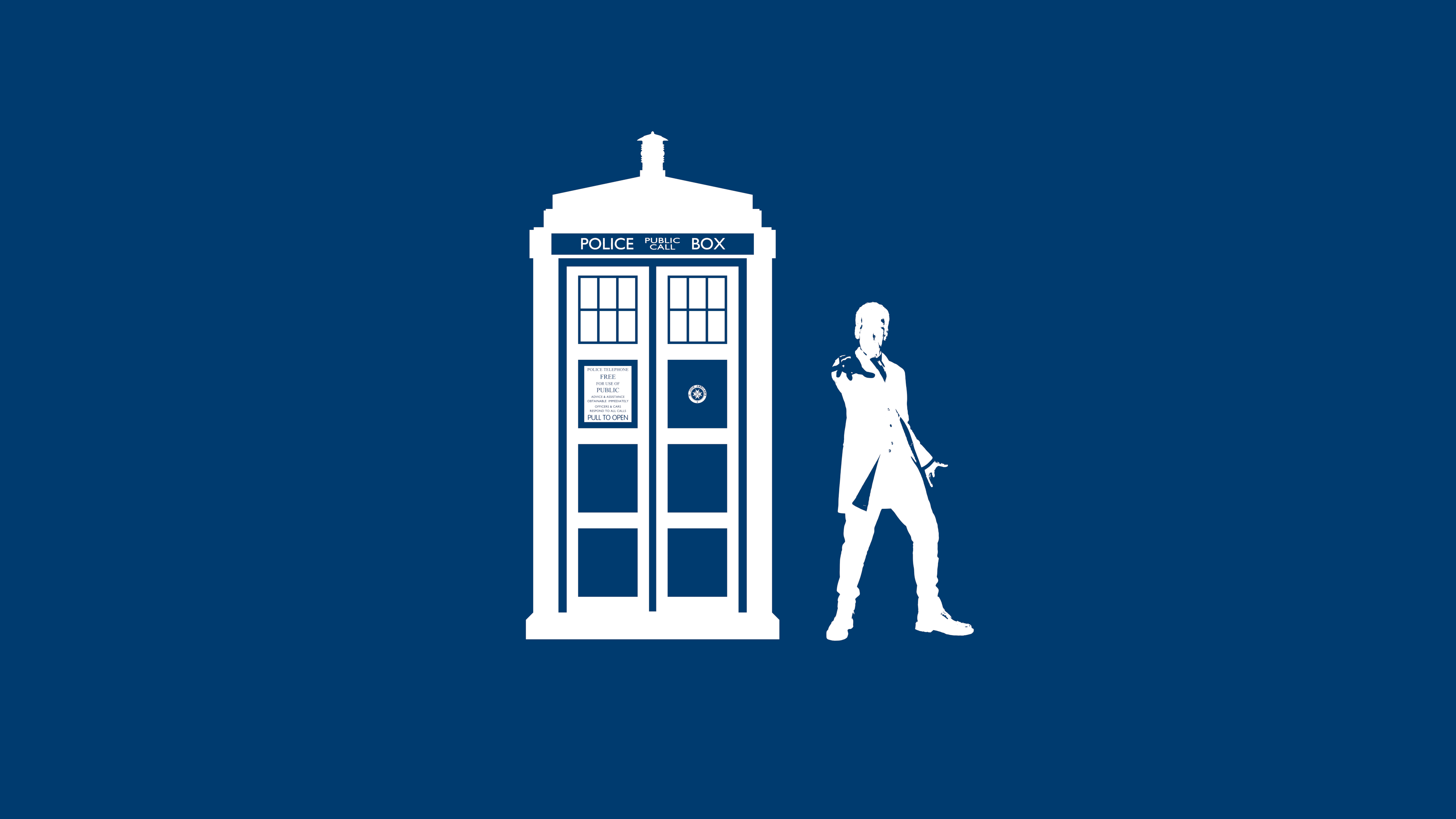 General 3840x2160 Doctor Who The Doctor TARDIS Peter Capaldi simple background TV series blue background Science Fiction Men science fiction