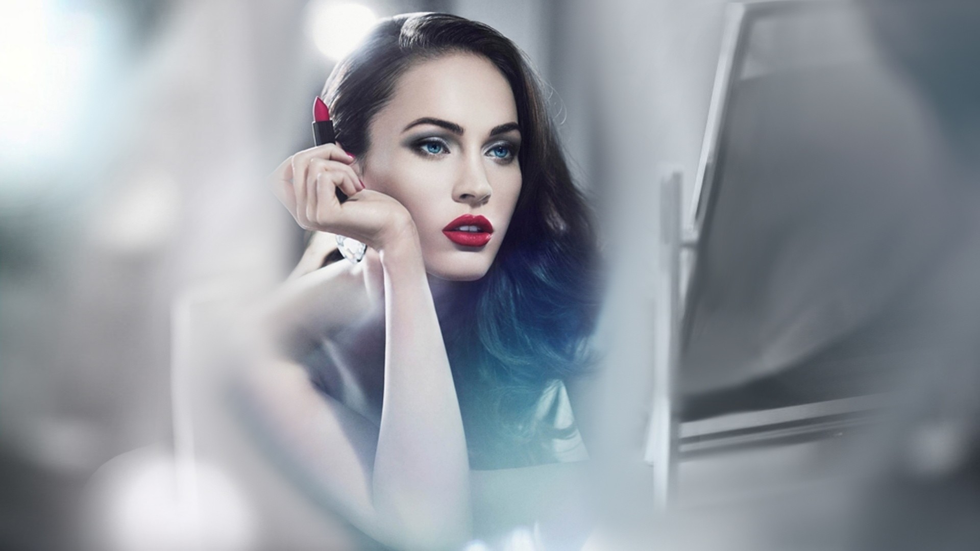 People 1920x1080 women red lipstick blue eyes Megan Fox celebrity actress makeup face lipstick photo manipulation dark hair