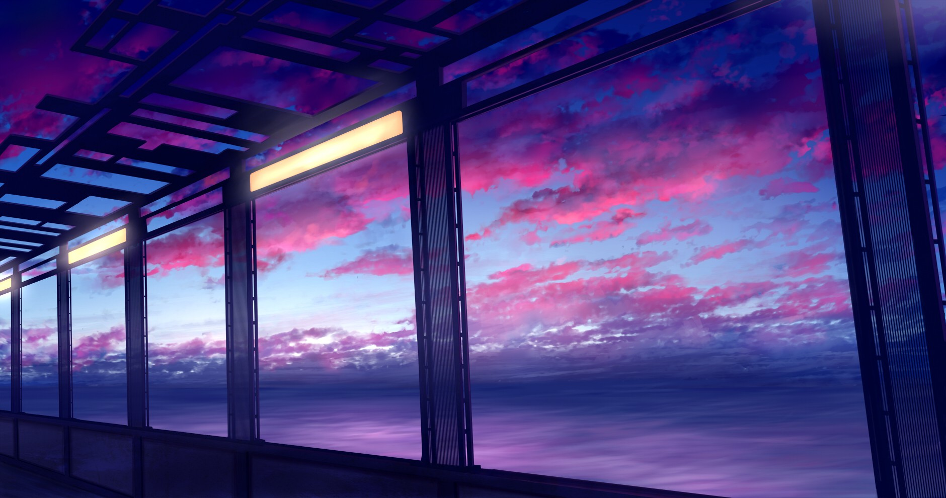 Anime 1880x990 anime window sky clouds