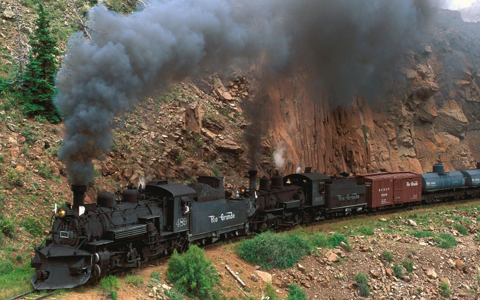 General 1920x1200 train steam locomotive cliff vehicle numbers locomotive Steam Train rock formation rocks smoke