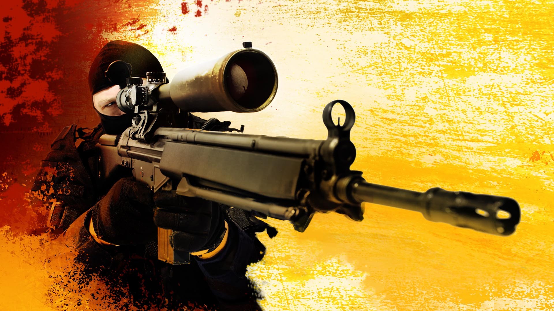 General 1920x1080 Counter-Strike: Global Offensive orange background video games sniper rifle PC gaming weapon men rifles video game art