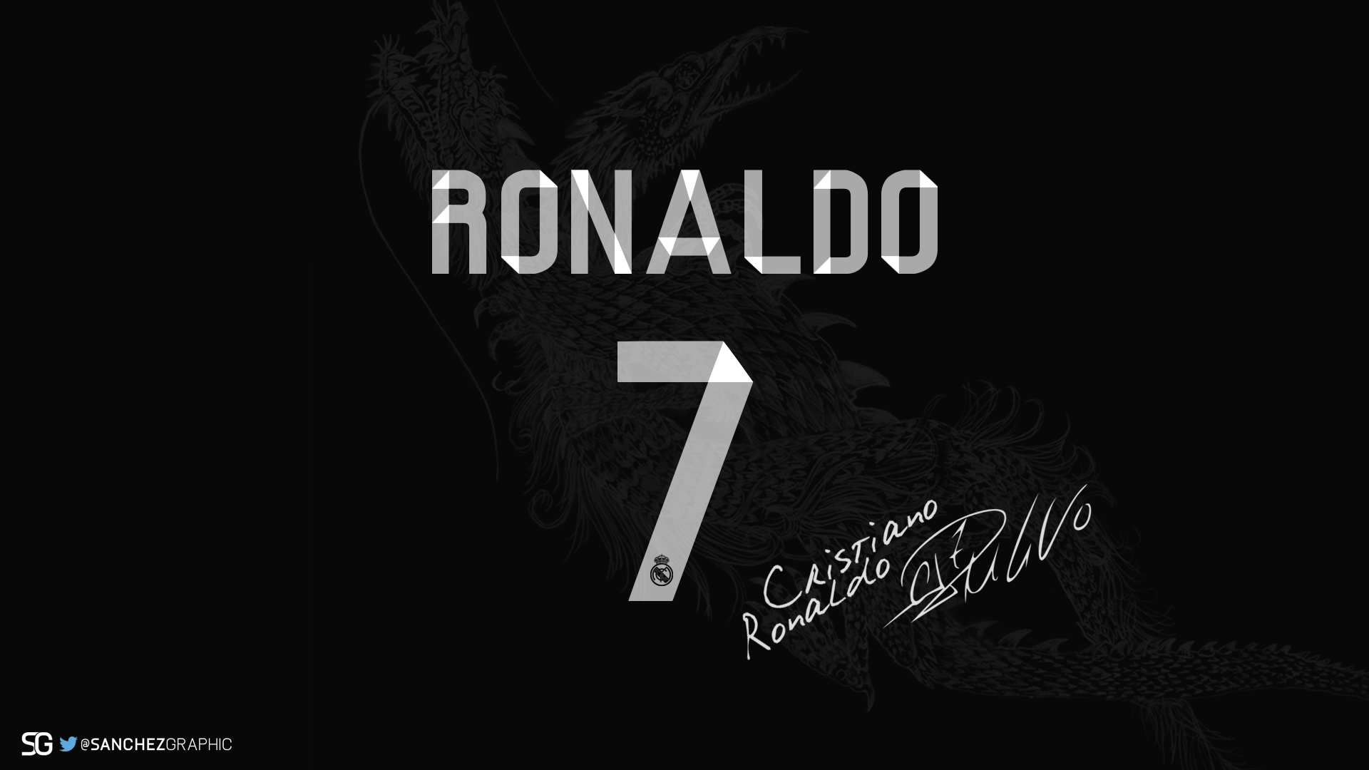 General 1920x1080 Cristiano Ronaldo numbers simple background soccer sport typography black background watermarked