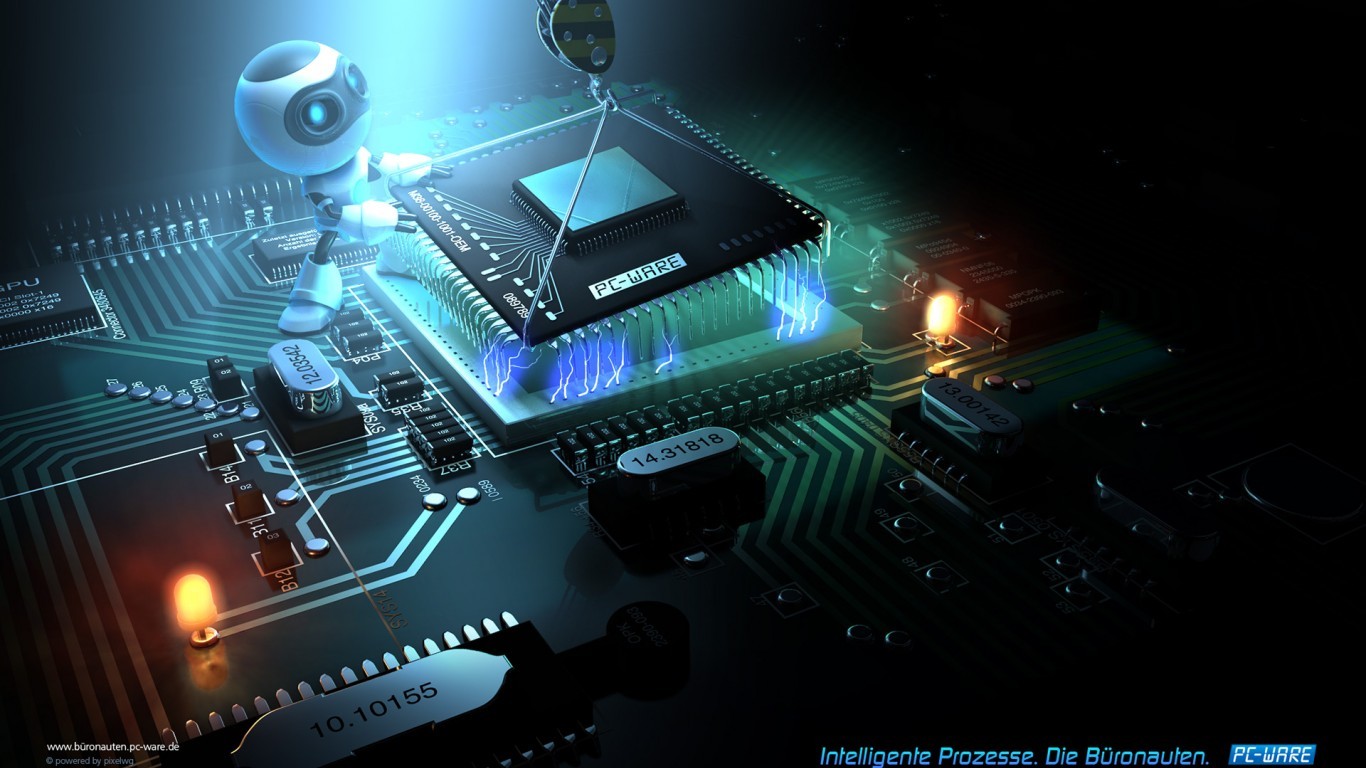 General 1366x768 microchip computer internet CPU overclocking robot CGI lights digital art