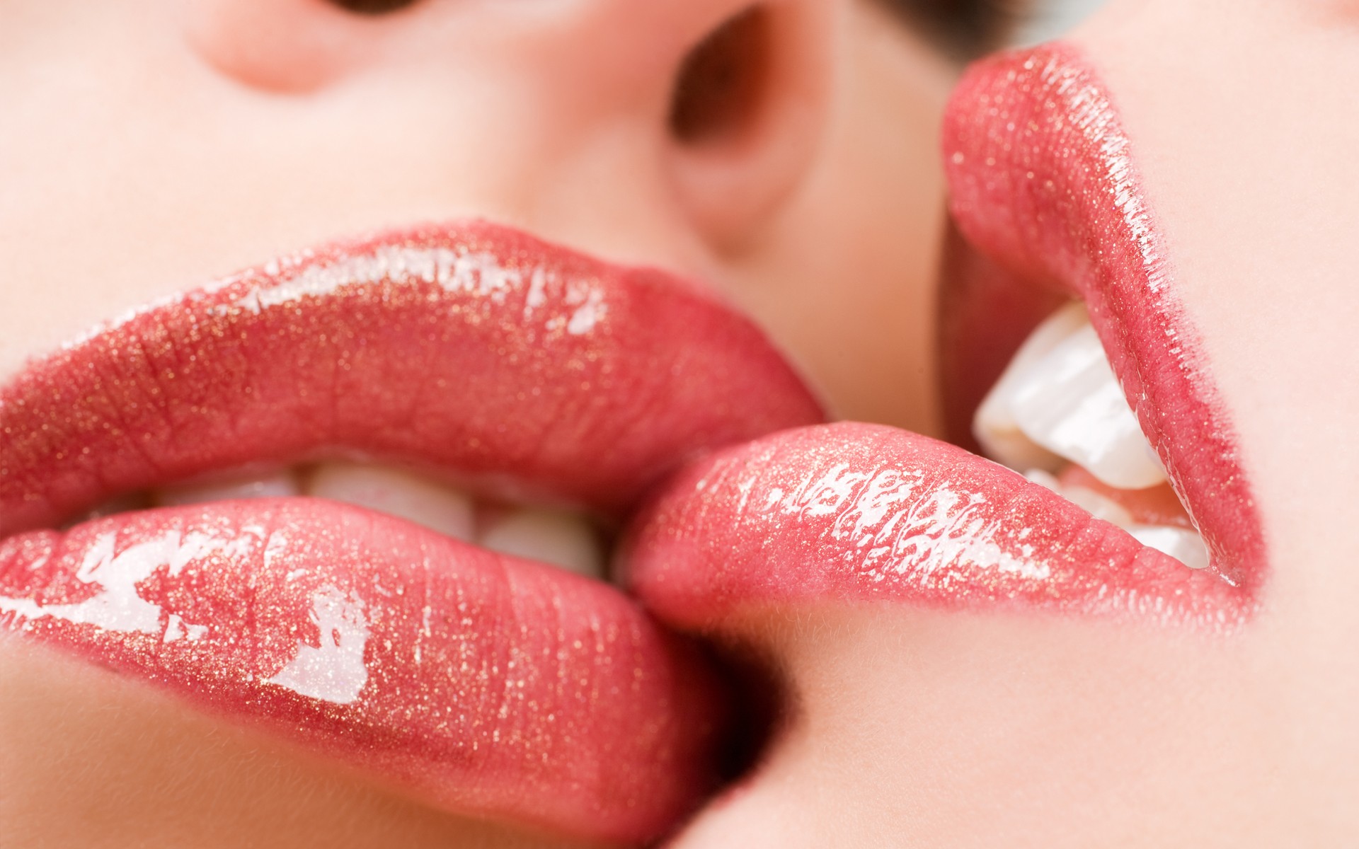 People 1920x1200 lips lipstick mouth open mouth kissing closeup women model lesbians red lipstick teeth nose juicy lips two women