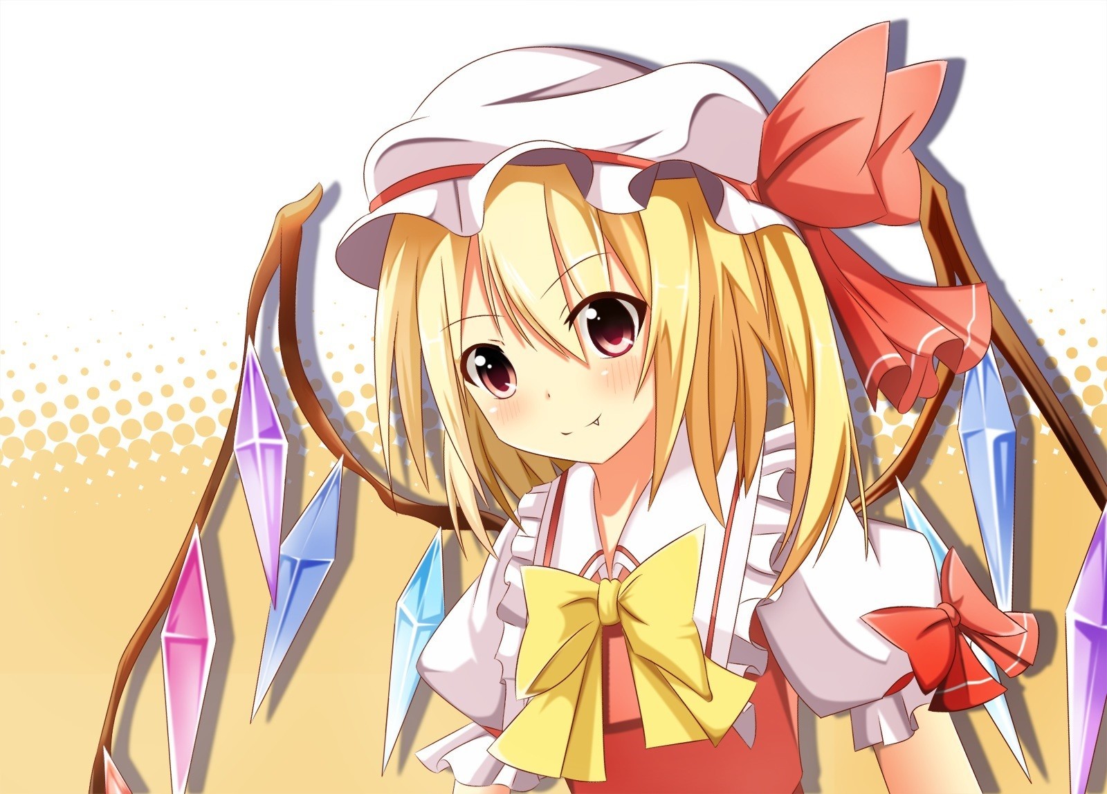 Anime 1600x1148 Flandre Scarlet anime girls anime red eyes blonde looking at viewer