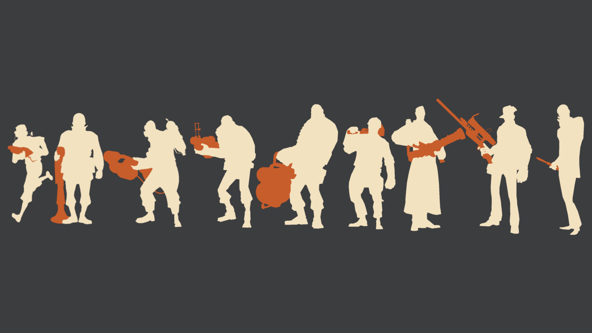 General 1920x1080 Team Fortress 2 minimalism Scout (TF2) Soldier (TF2) Pyro (TF2) Heavy (TF2) Engineer (TF2) Medic (TF2) Sniper (TF2) Spy (TF2) PC gaming simple background gray background