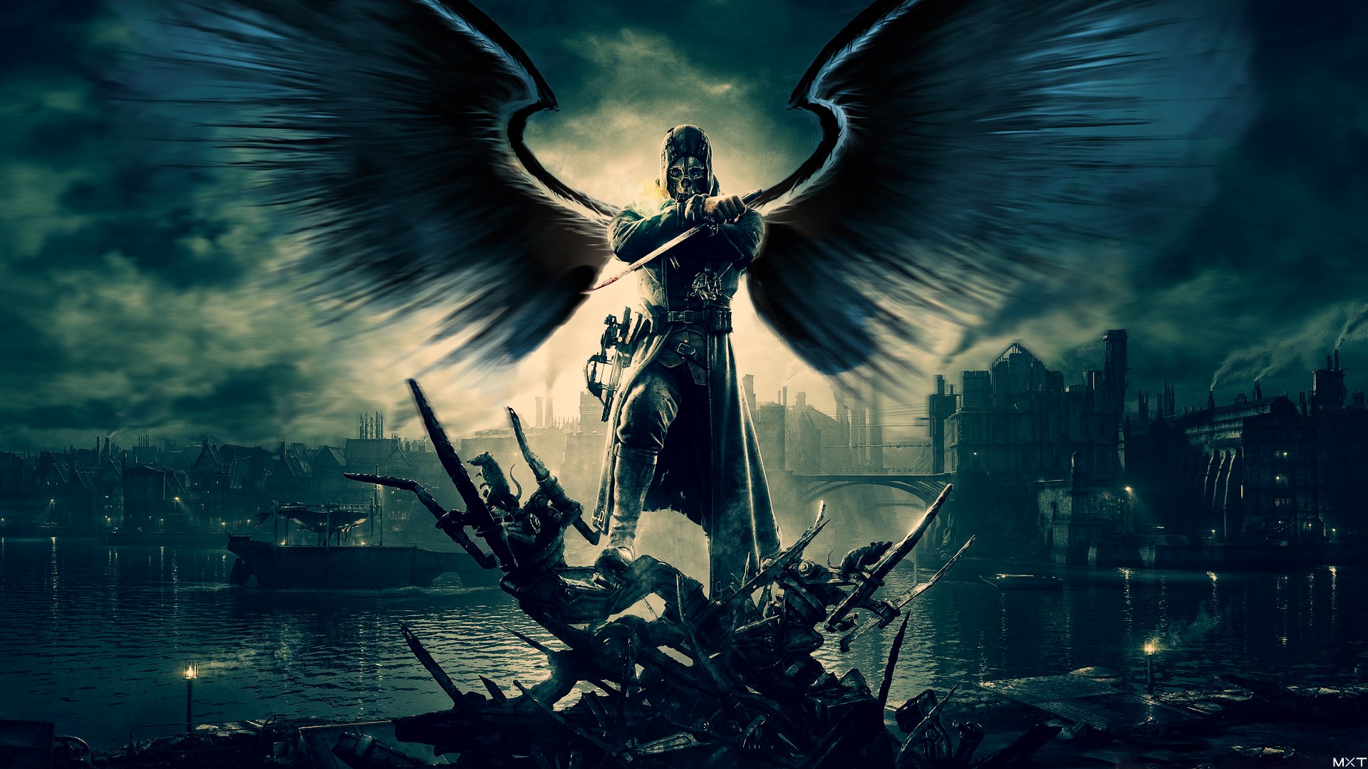 General 1920x1080 Dishonored wings video games Corvo Attano angel demon video game art