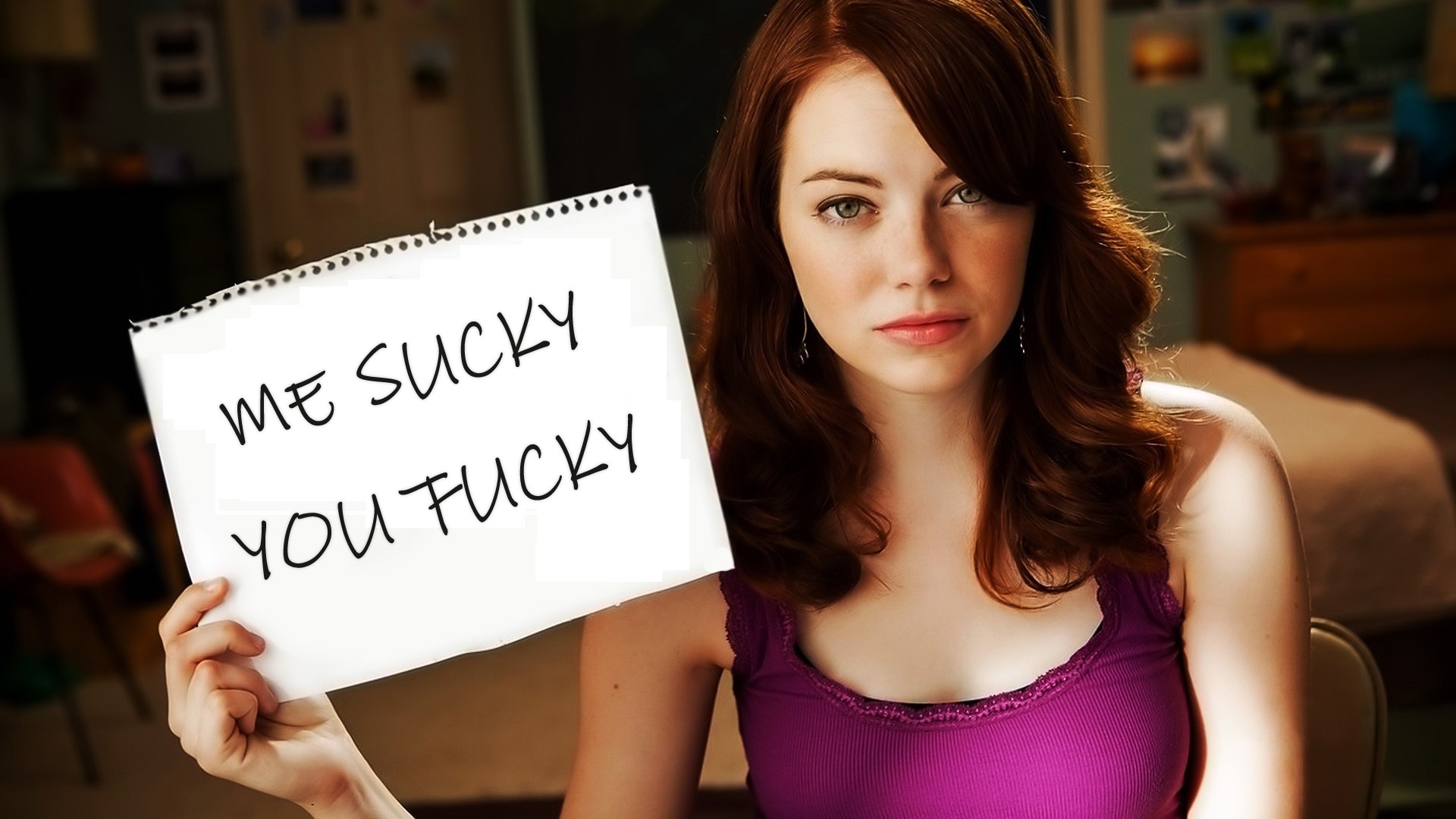 People 1920x1080 Easy A Emma Stone movies women face fuck frontal view highly sexual text