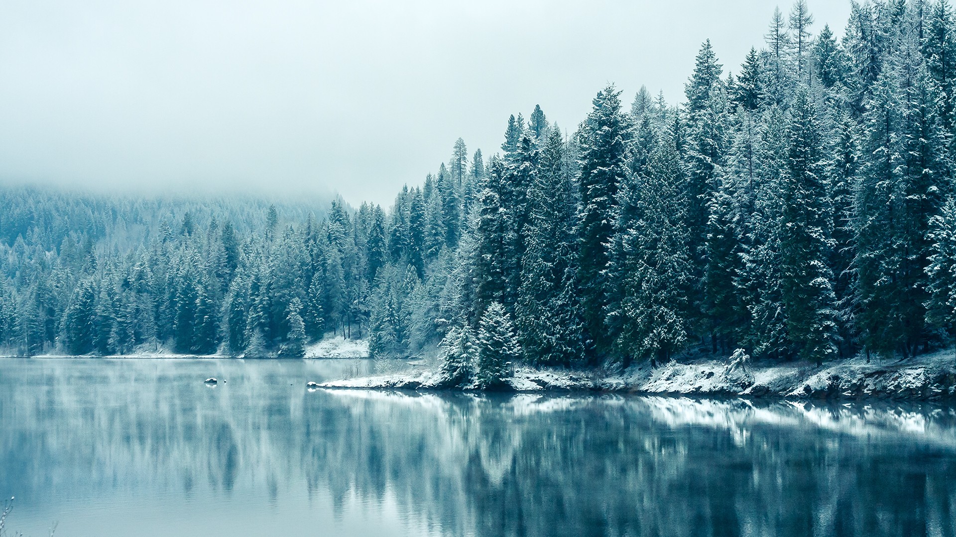 General 1920x1080 snow lake nature depth of field trees winter landscape water reflection turquoise ice cold outdoors